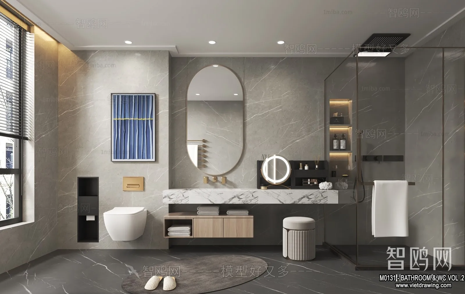 Bathroom – Toilet – WC – RestRoom – 3D Interior Scene – 408