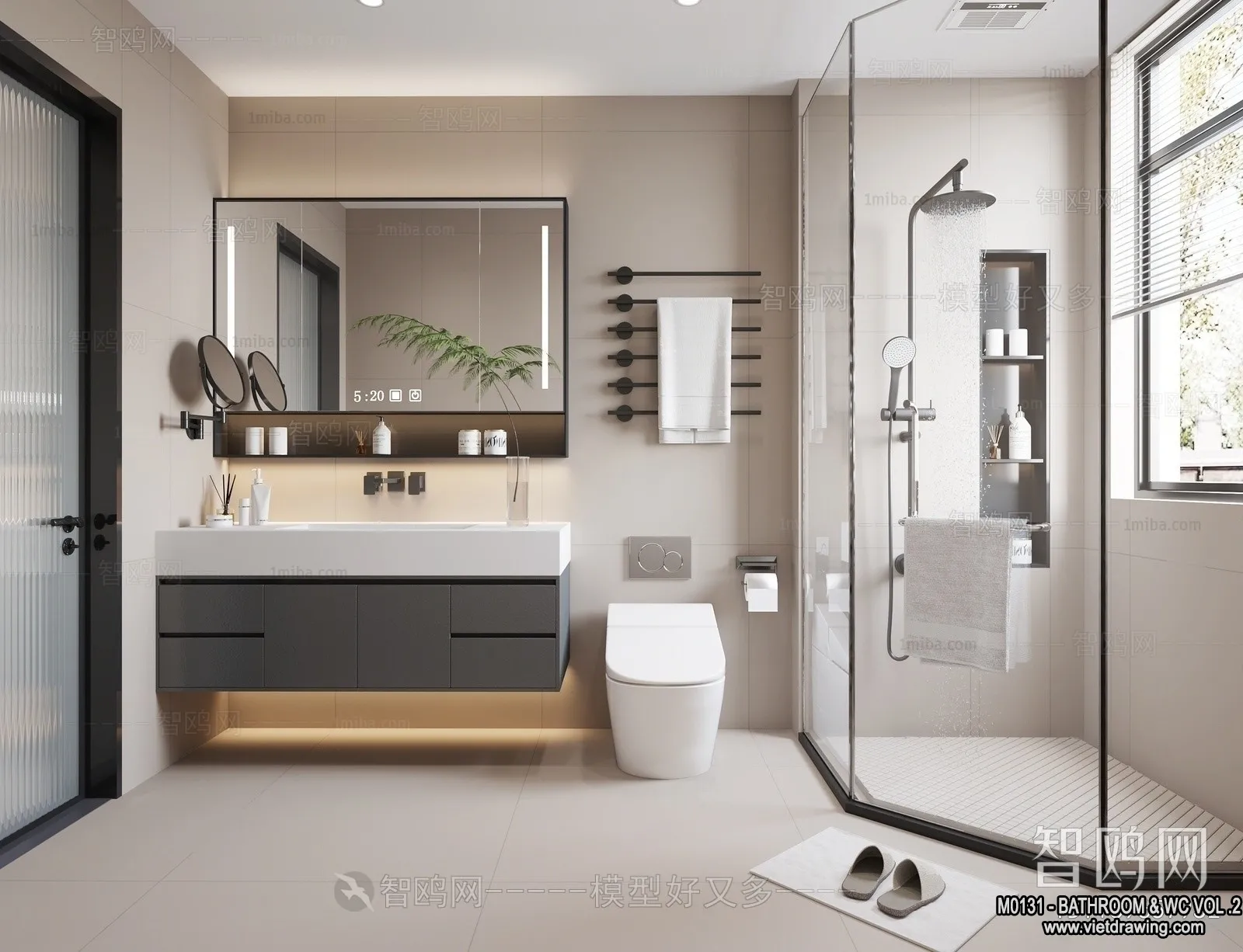 Bathroom – Toilet – WC – RestRoom – 3D Interior Scene – 454