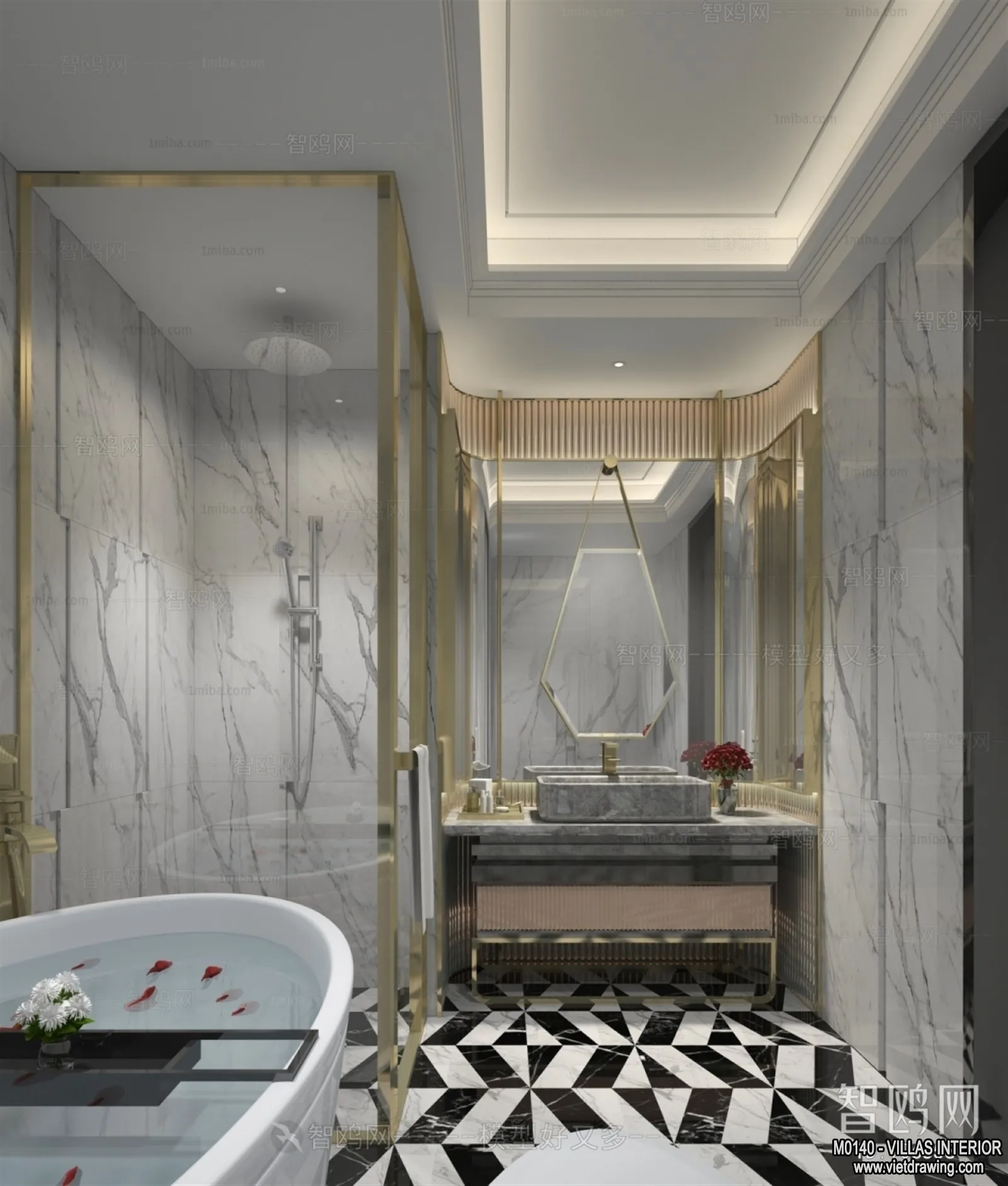 Bathroom – Villas 3D Interior Scene – 3D Models – 076