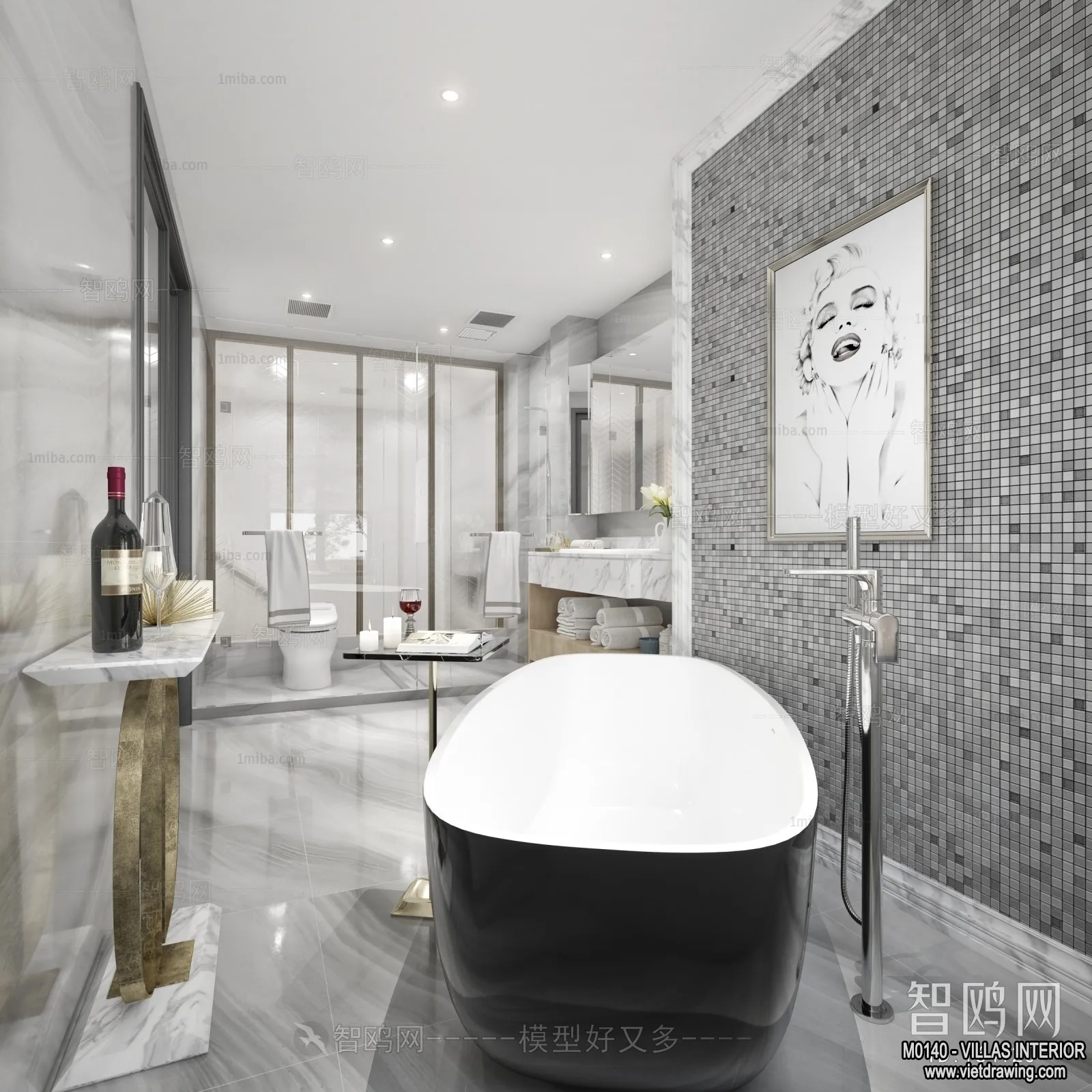 Bathroom – Villas 3D Interior Scene – 3D Models – 080