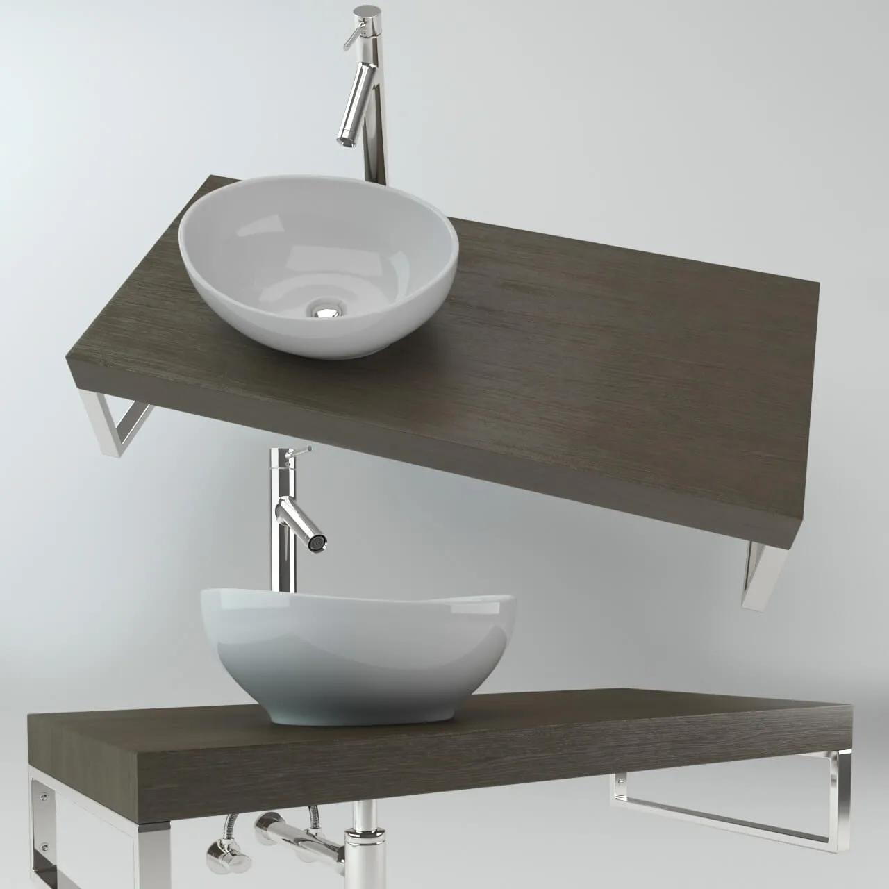 bathroom – Wash basin on the wooden plate 2 3ds Max