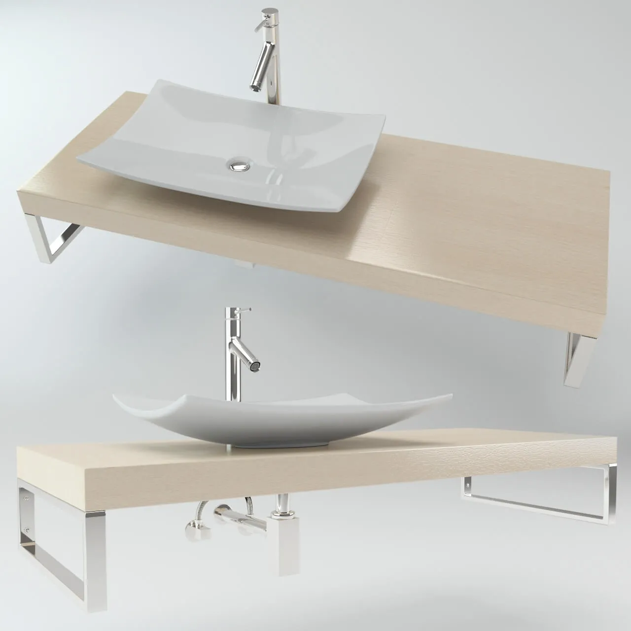 bathroom – Wash basin on the wooden plate 3ds Max