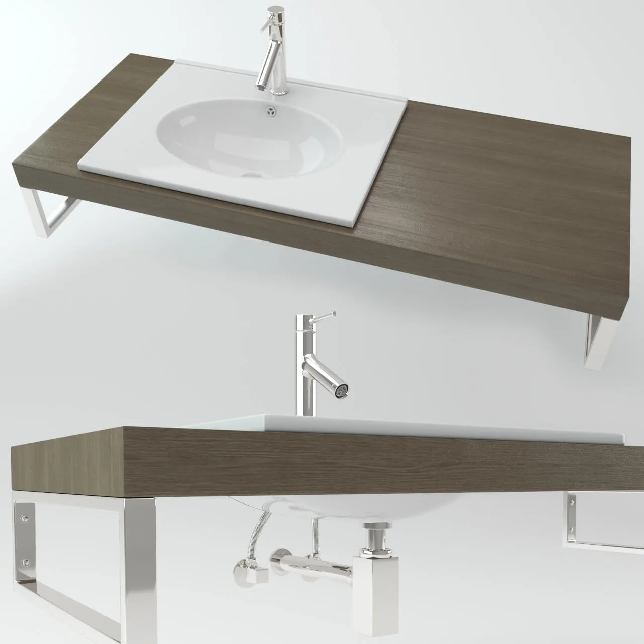 bathroom – Washbasin on the wooden plate 1 3ds Max