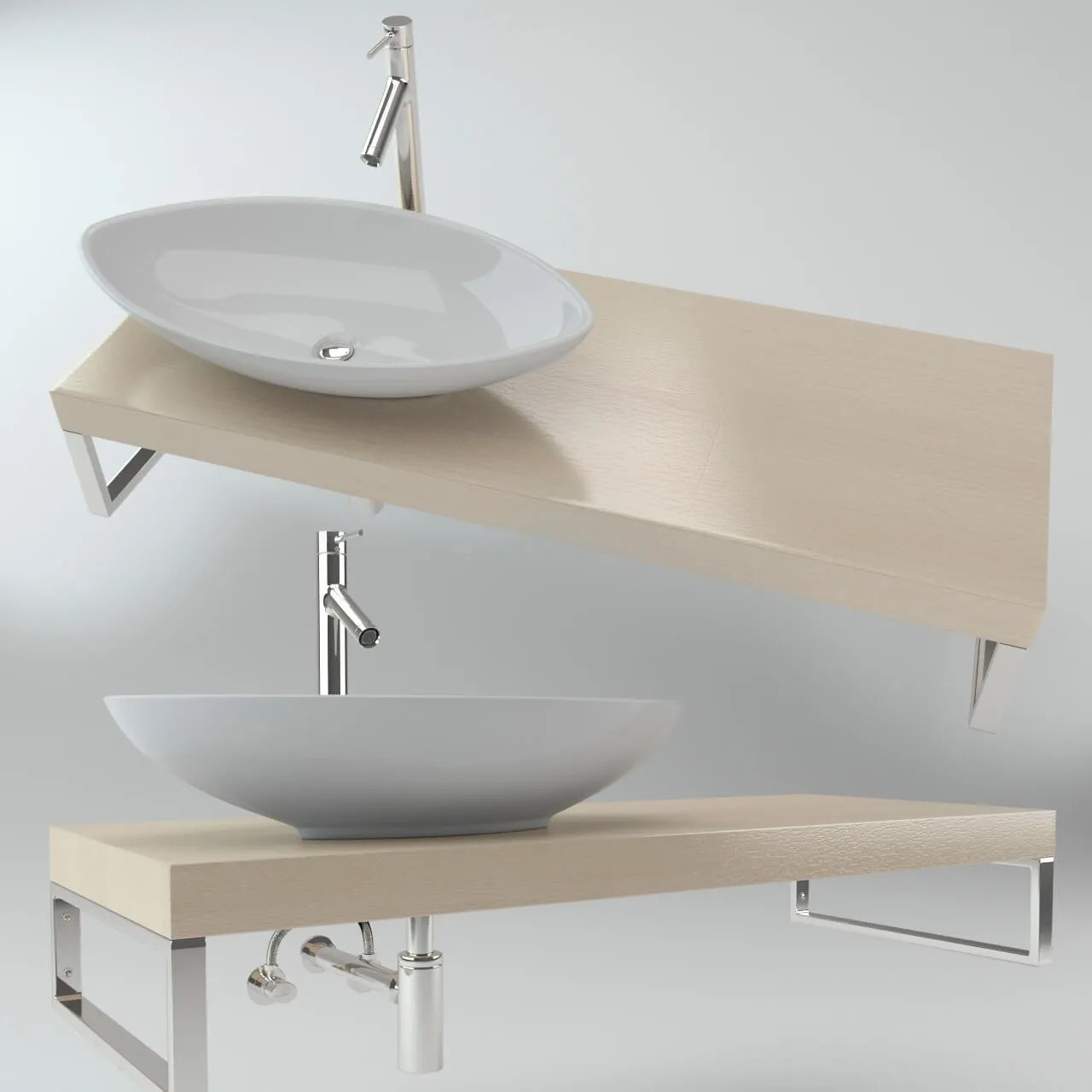 bathroom – Washbasin on the wooden plate 3 3ds Max