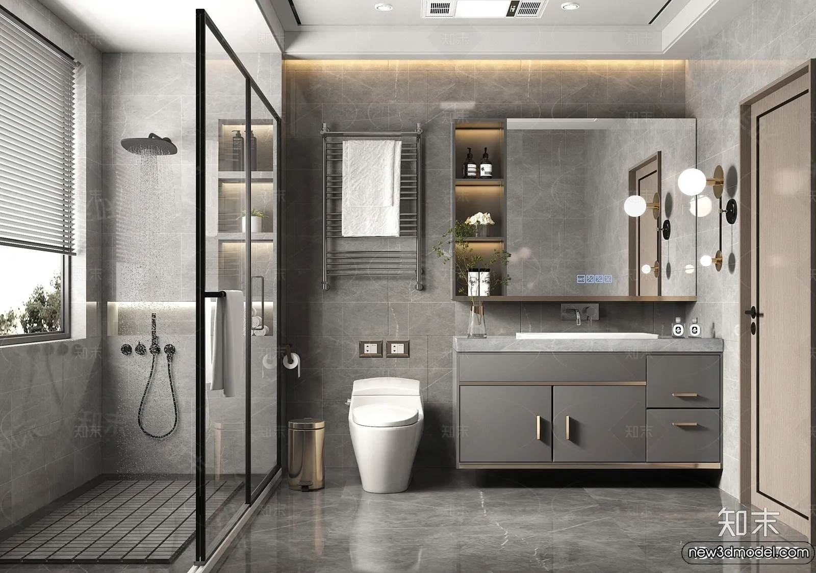 Bathroom – WC – Restroom – 3D Interior Scene – Modern Style – 001