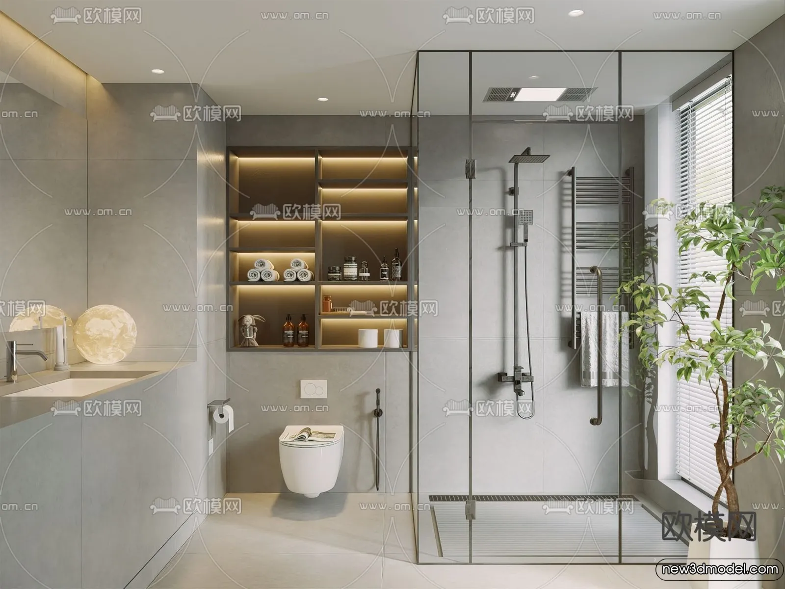 Bathroom – WC – Restroom – 3D Interior Scene – Modern Style – 002