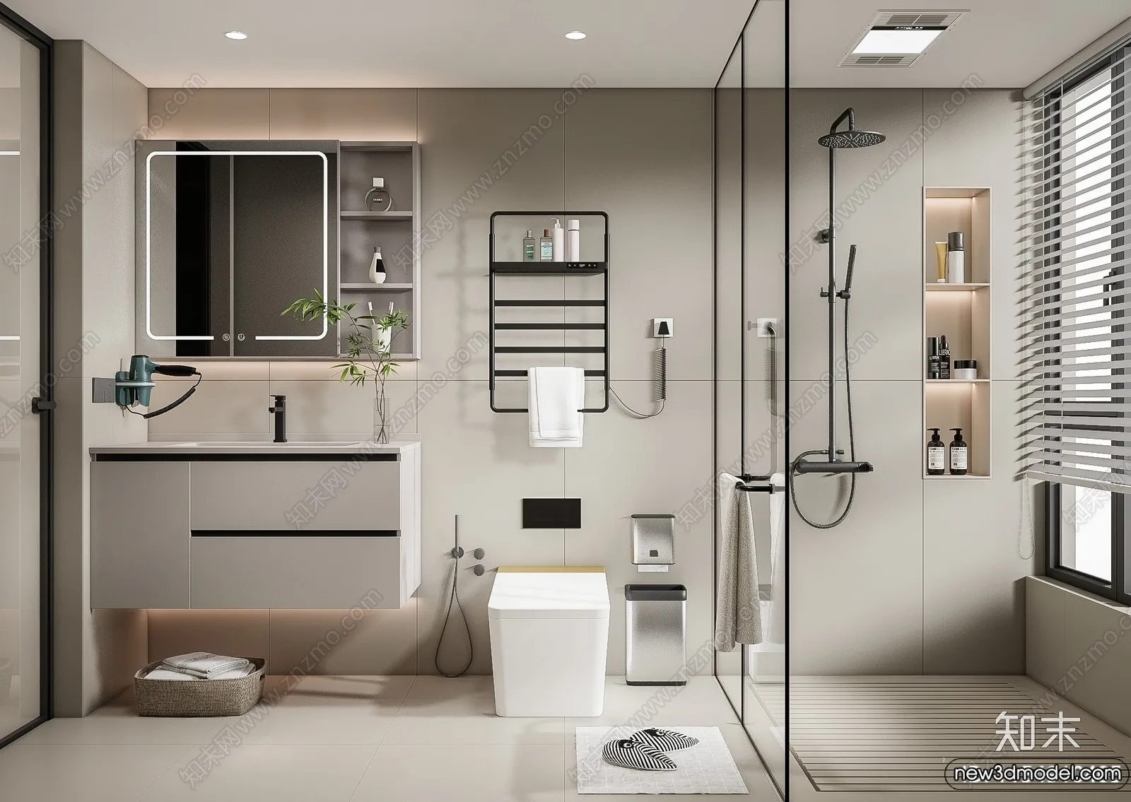 Bathroom – WC – Restroom – 3D Interior Scene – Modern Style – 006