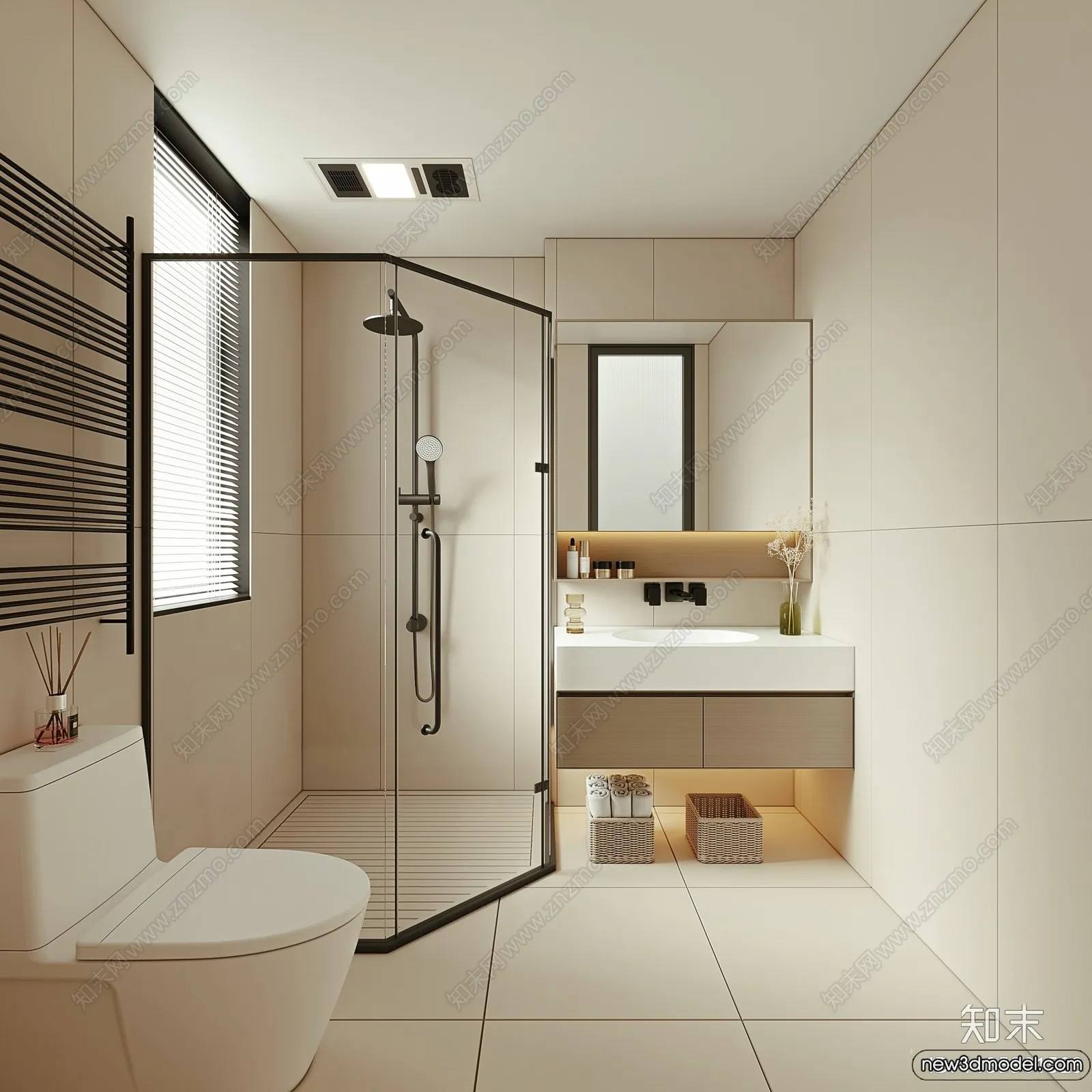 Bathroom – WC – Restroom – 3D Interior Scene – Modern Style – 008