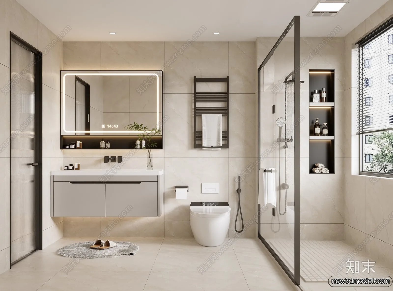 Bathroom – WC – Restroom – 3D Interior Scene – Modern Style – 009