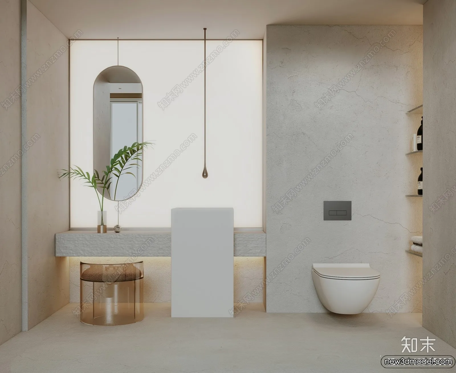 Bathroom – WC – Restroom – 3D Interior Scene – Modern Style – 010