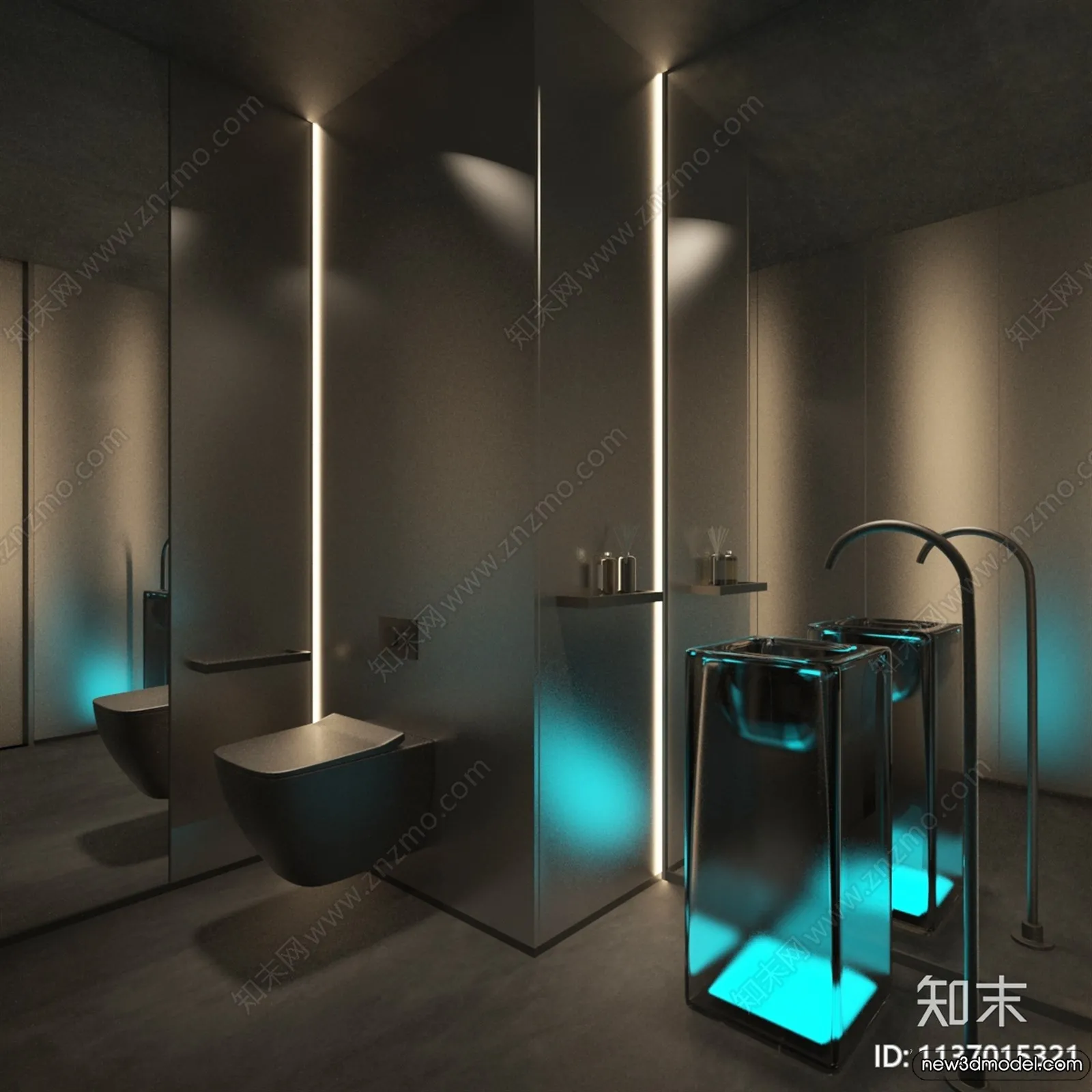 Bathroom – WC – Restroom – 3D Interior Scene – Modern Style – 012