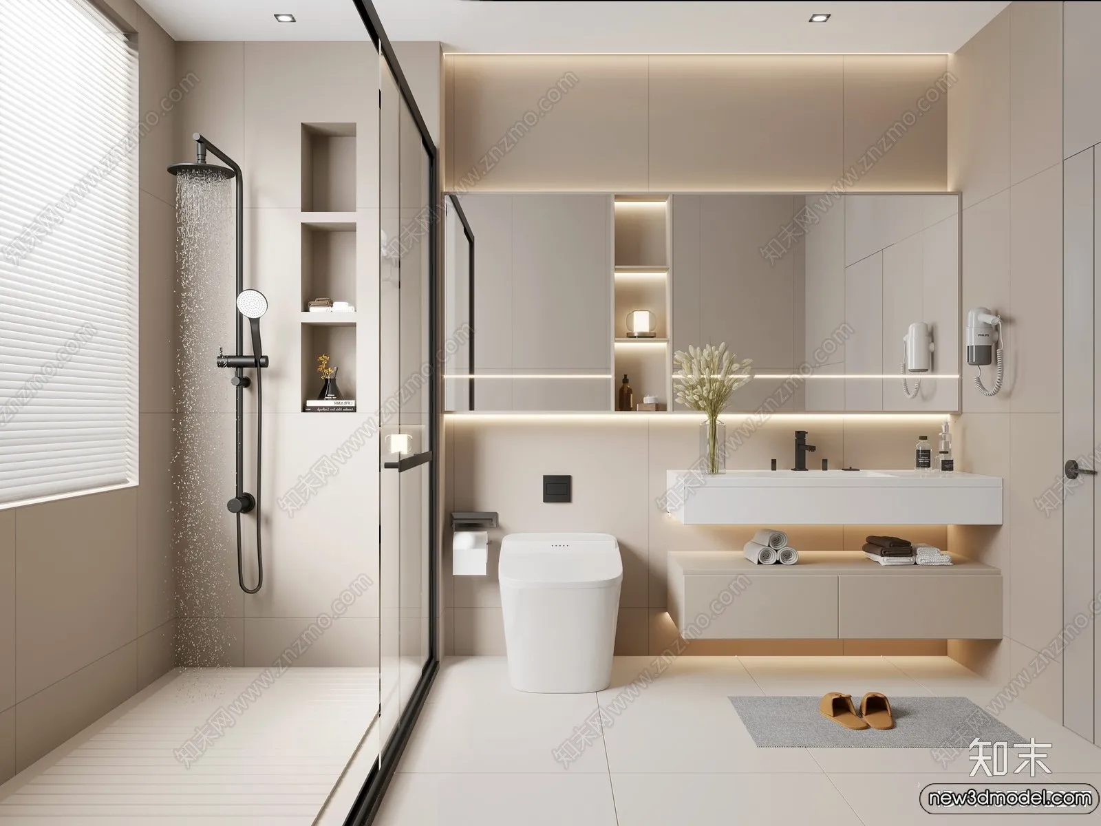 Bathroom – WC – Restroom – 3D Interior Scene – Modern Style – 014