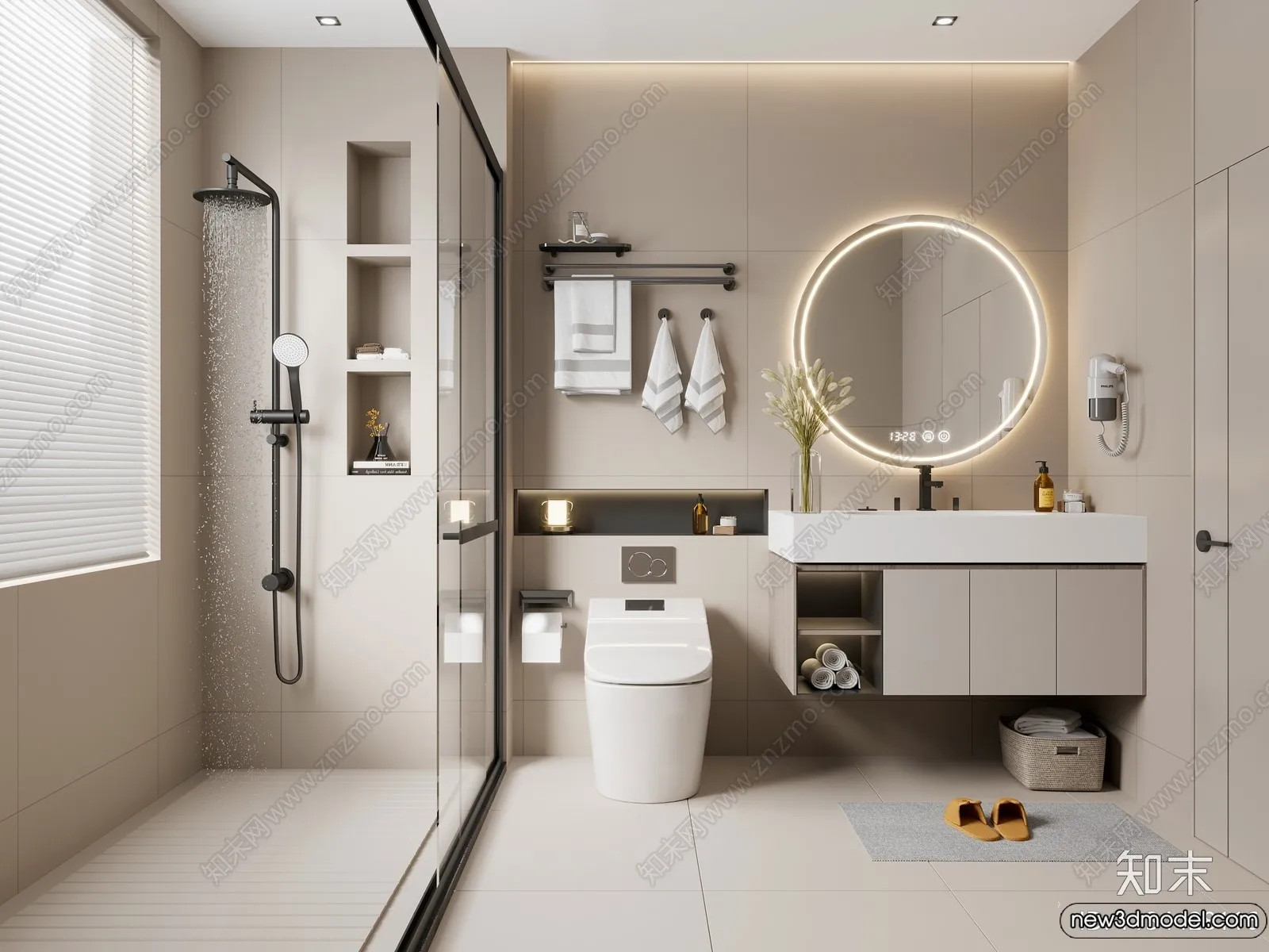 Bathroom – WC – Restroom – 3D Interior Scene – Modern Style – 015