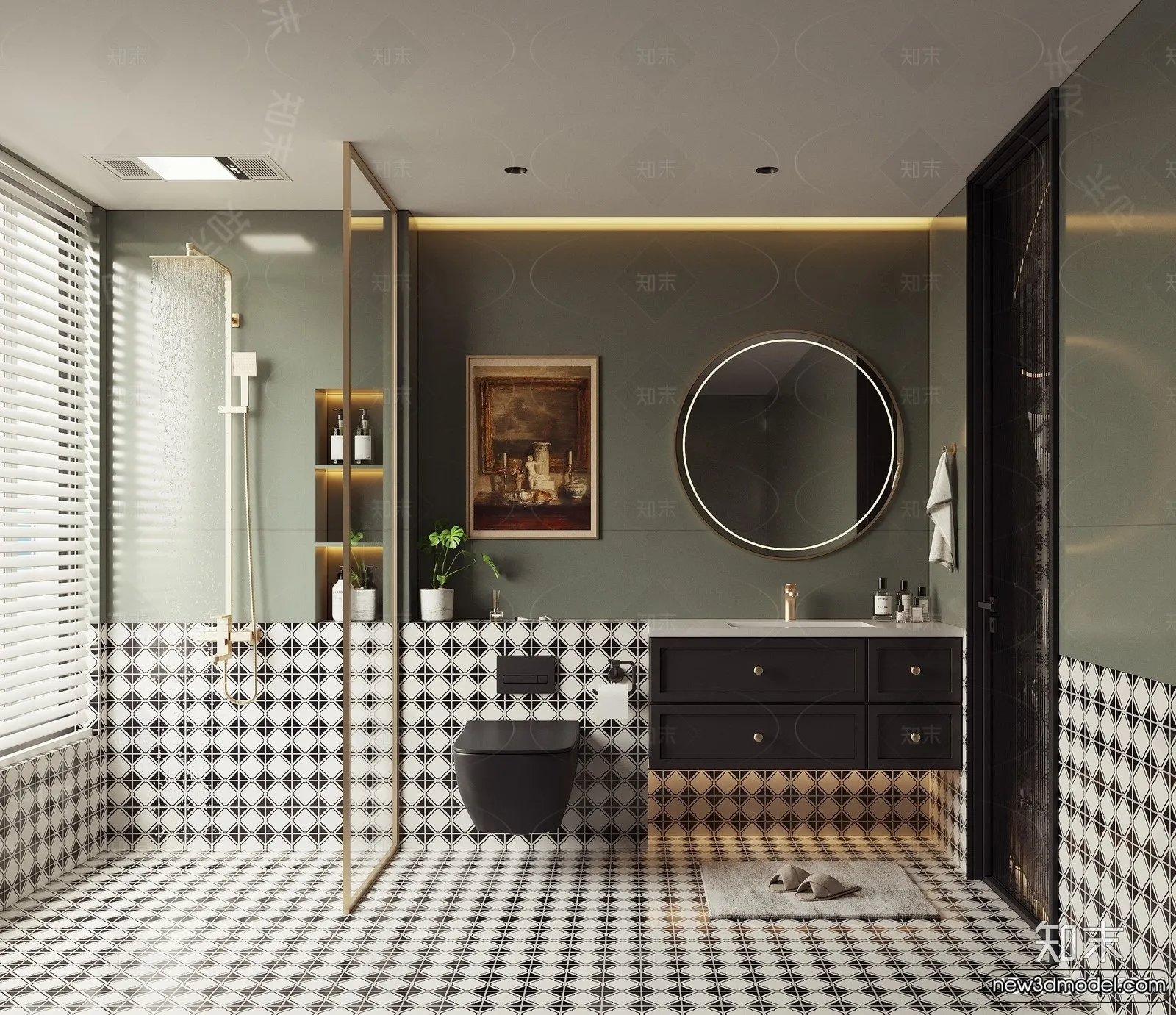 Bathroom – WC – Restroom – 3D Interior Scene – Modern Style – 016