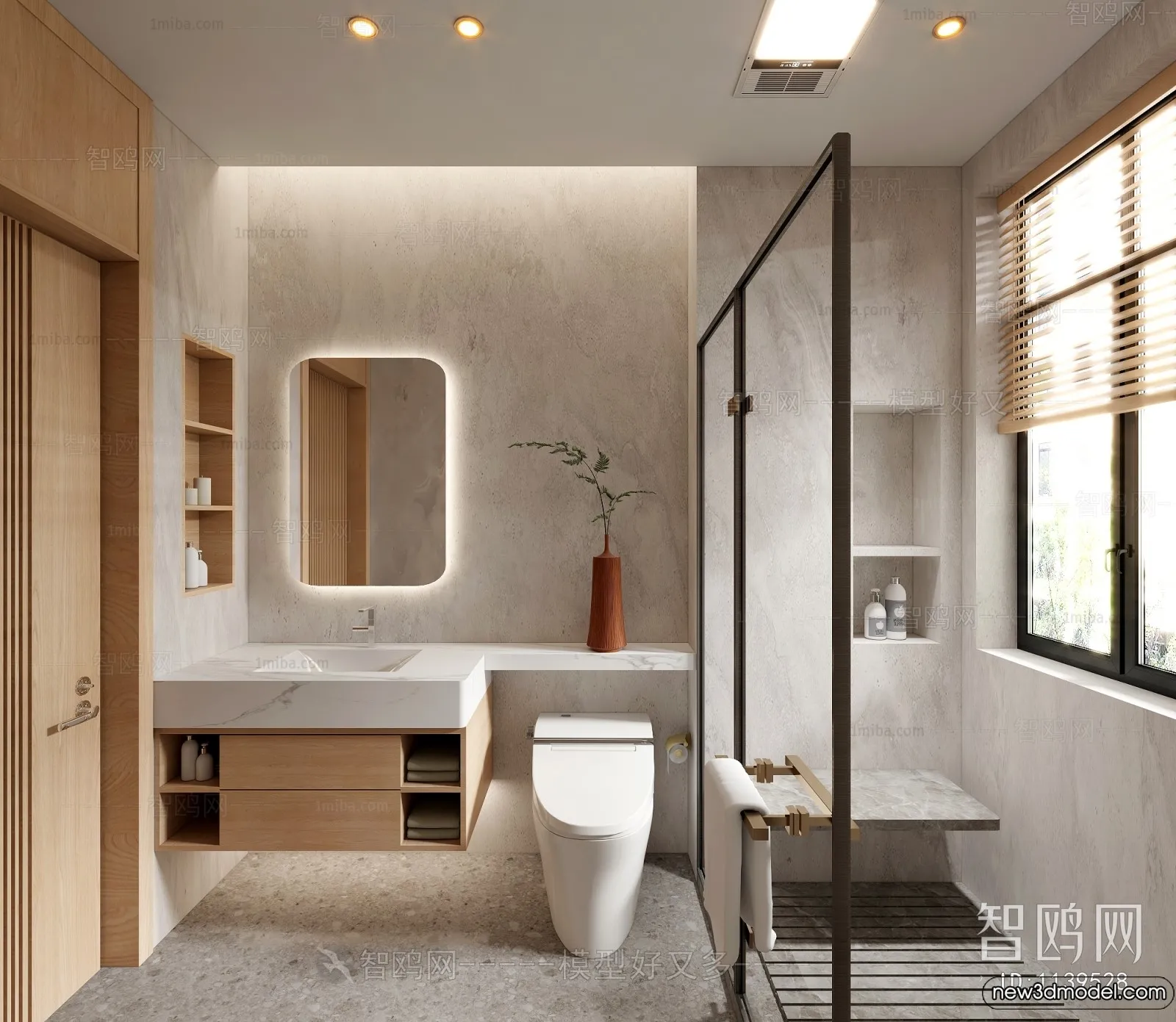 Bathroom – WC – Restroom – 3D Interior Scene – Modern Style – 017