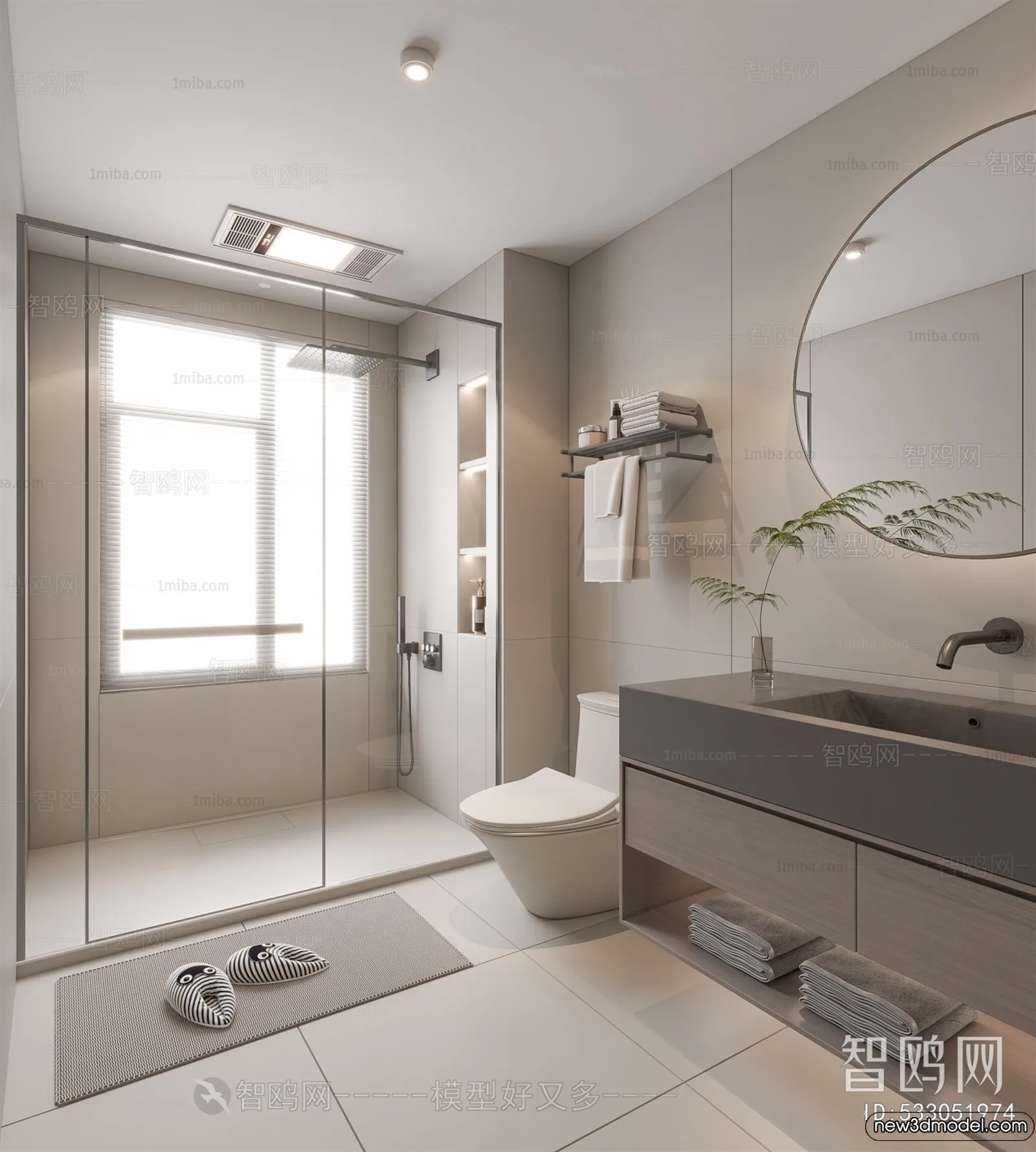 Bathroom – WC – Restroom – 3D Interior Scene – Modern Style – 018