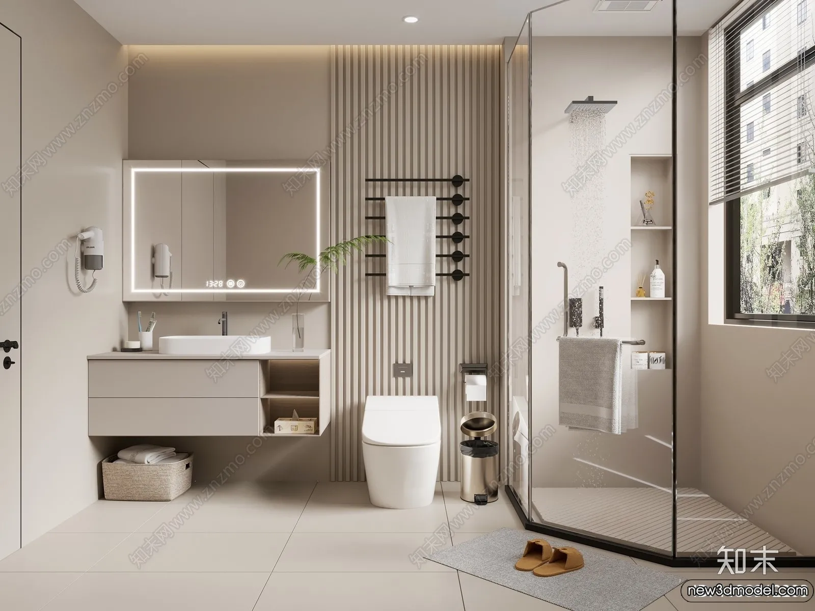 Bathroom – WC – Restroom – 3D Interior Scene – Modern Style – 019