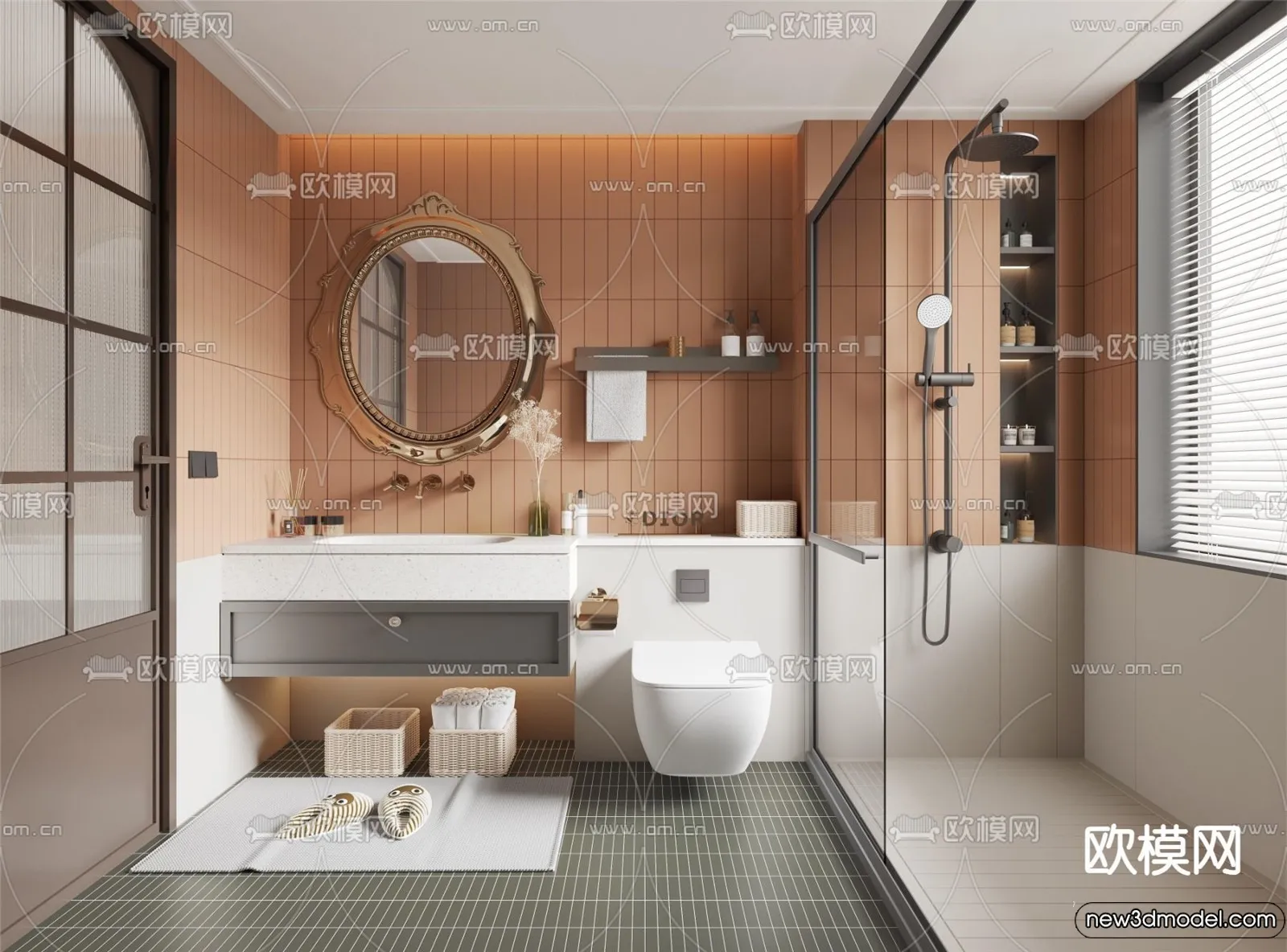 Bathroom – WC – Restroom – 3D Interior Scene – Modern Style – 027