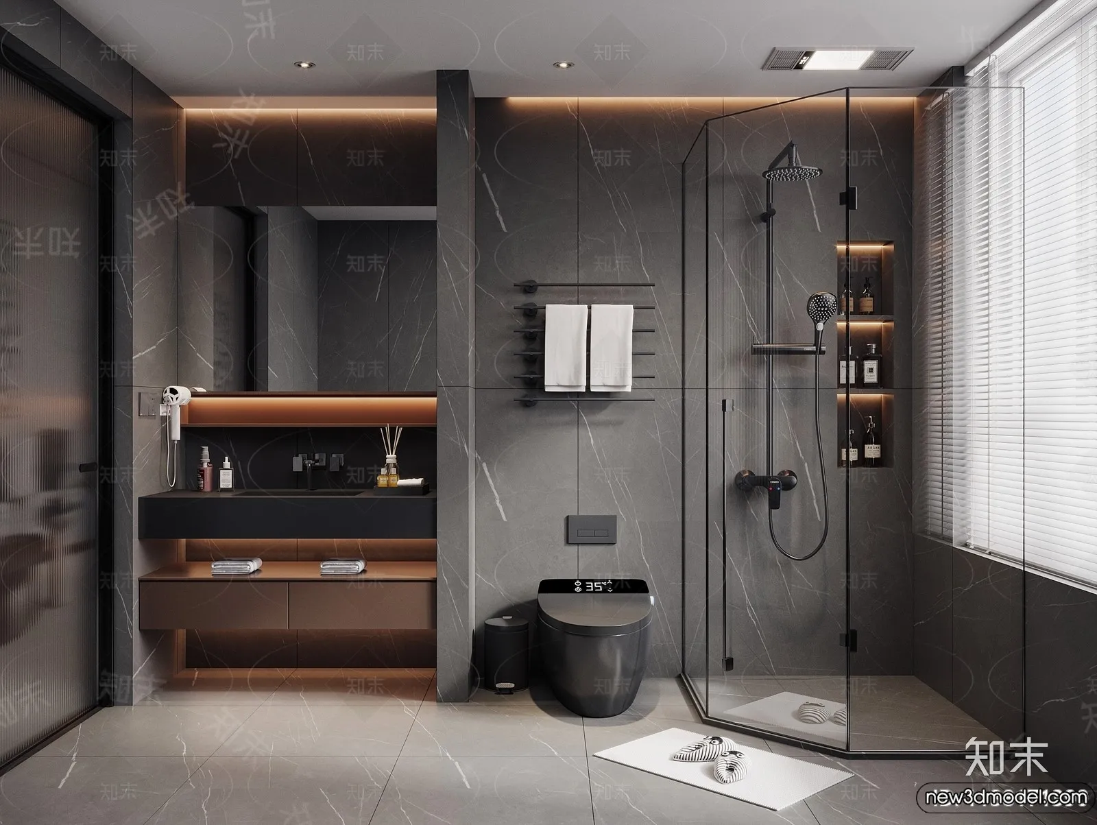 Bathroom – WC – Restroom – 3D Interior Scene – Modern Style – 044