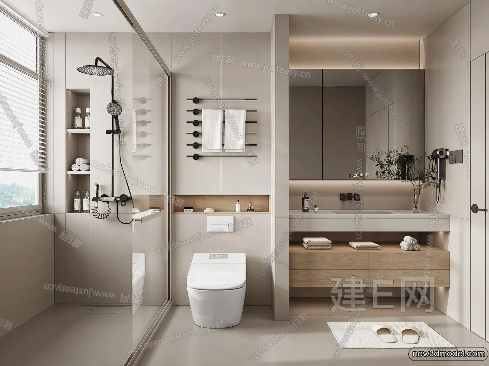 Bathroom – WC – Restroom – 3D Interior Scene – Modern Style – 047