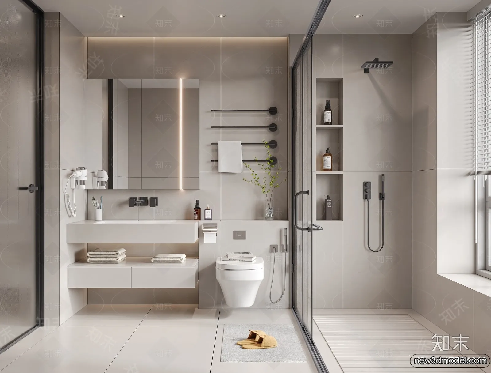 Bathroom – WC – Restroom – 3D Interior Scene – Modern Style – 050