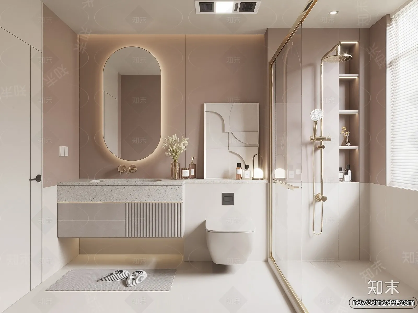 Bathroom – WC – Restroom – 3D Interior Scene – Modern Style – 054