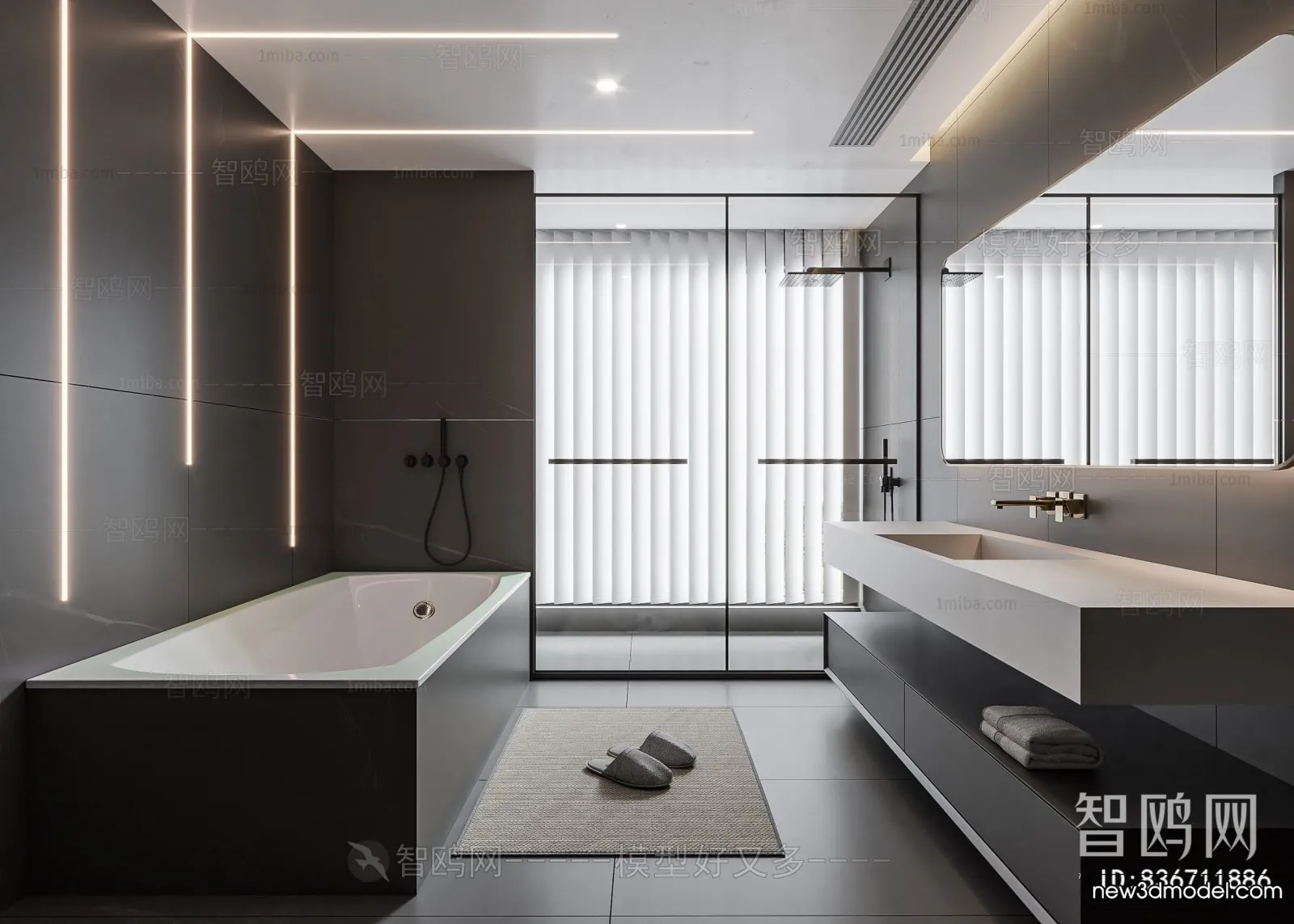 Bathroom – WC – Restroom – 3D Interior Scene – Modern Style – 055