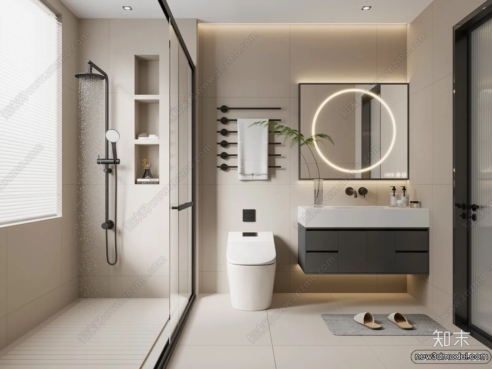 Bathroom – WC – Restroom – 3D Interior Scene – Modern Style – 060