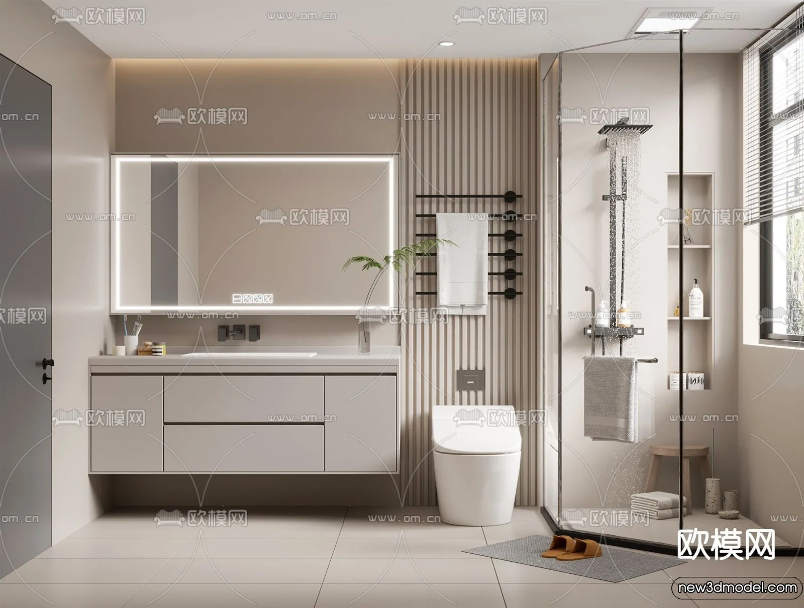 Bathroom – WC – Restroom – 3D Interior Scene – Modern Style – 061