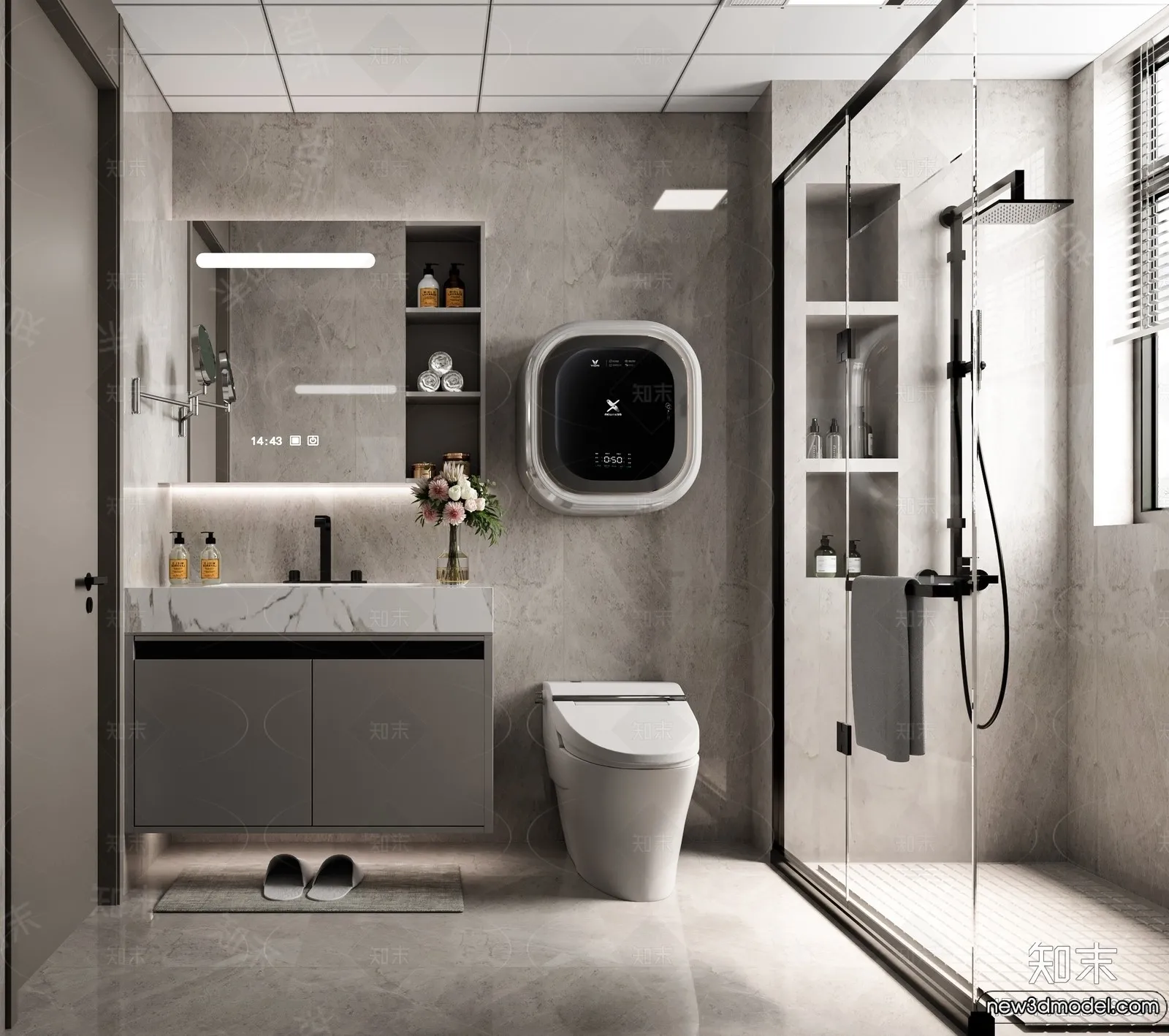 Bathroom – WC – Restroom – 3D Interior Scene – Modern Style – 066