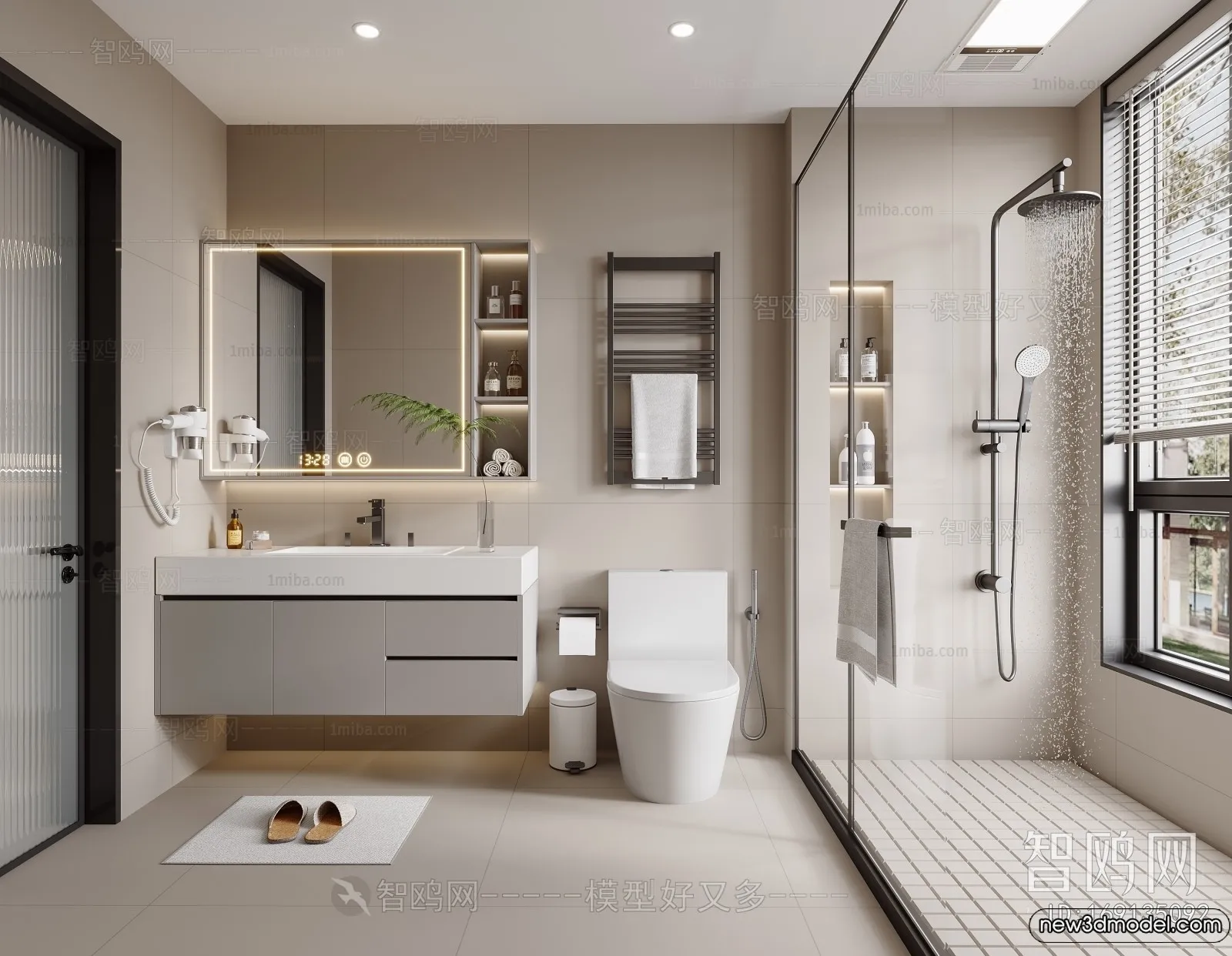 Bathroom – WC – Restroom – 3D Interior Scene – Modern Style – 067