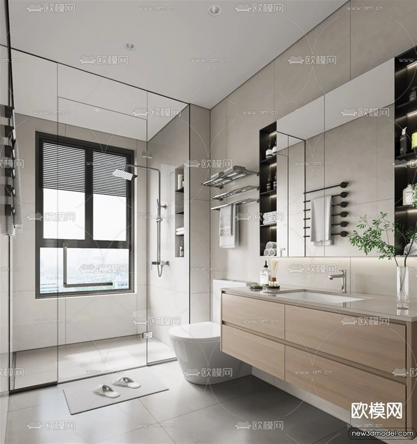 Bathroom – WC – Restroom – 3D Interior Scene – Modern Style – 068