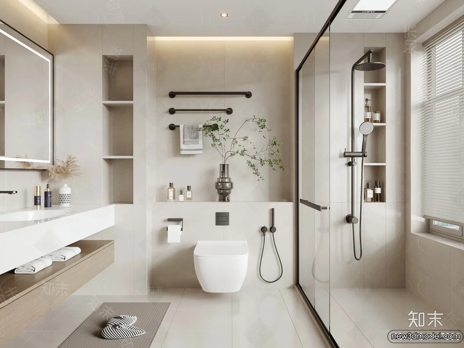 Bathroom – WC – Restroom – 3D Interior Scene – Modern Style – 070