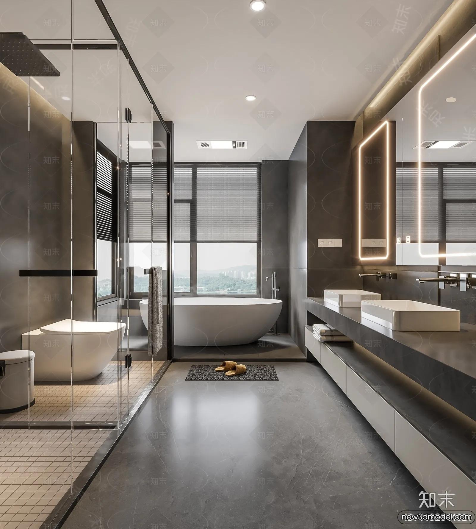 Bathroom – WC – Restroom – 3D Interior Scene – Modern Style – 073