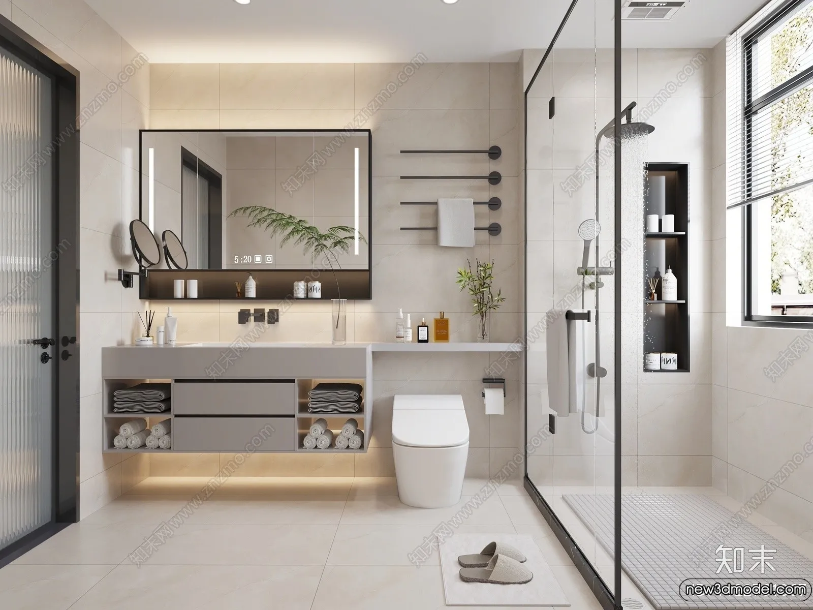 Bathroom – WC – Restroom – 3D Interior Scene – Modern Style – 076