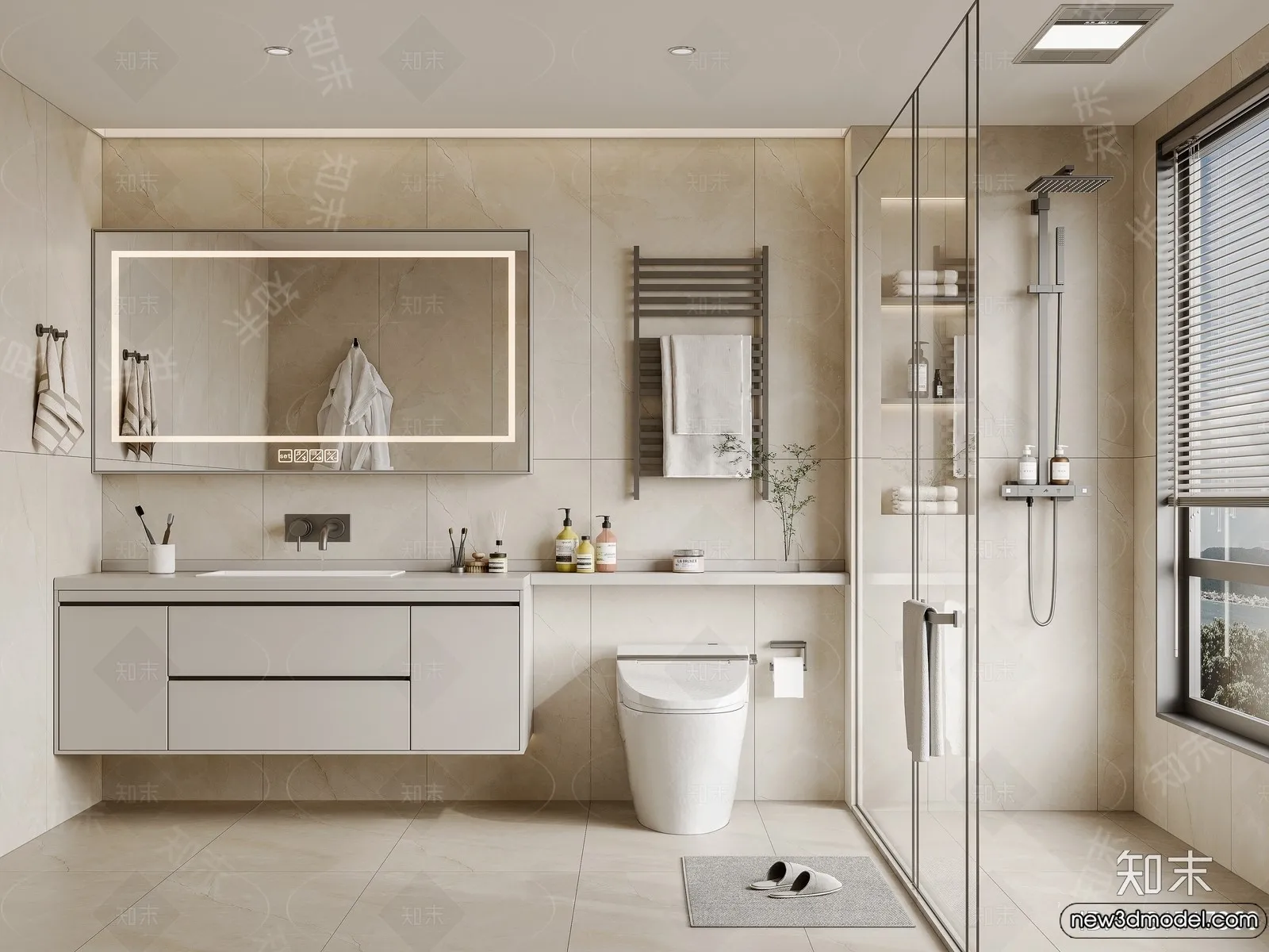 Bathroom – WC – Restroom – 3D Interior Scene – Modern Style – 077