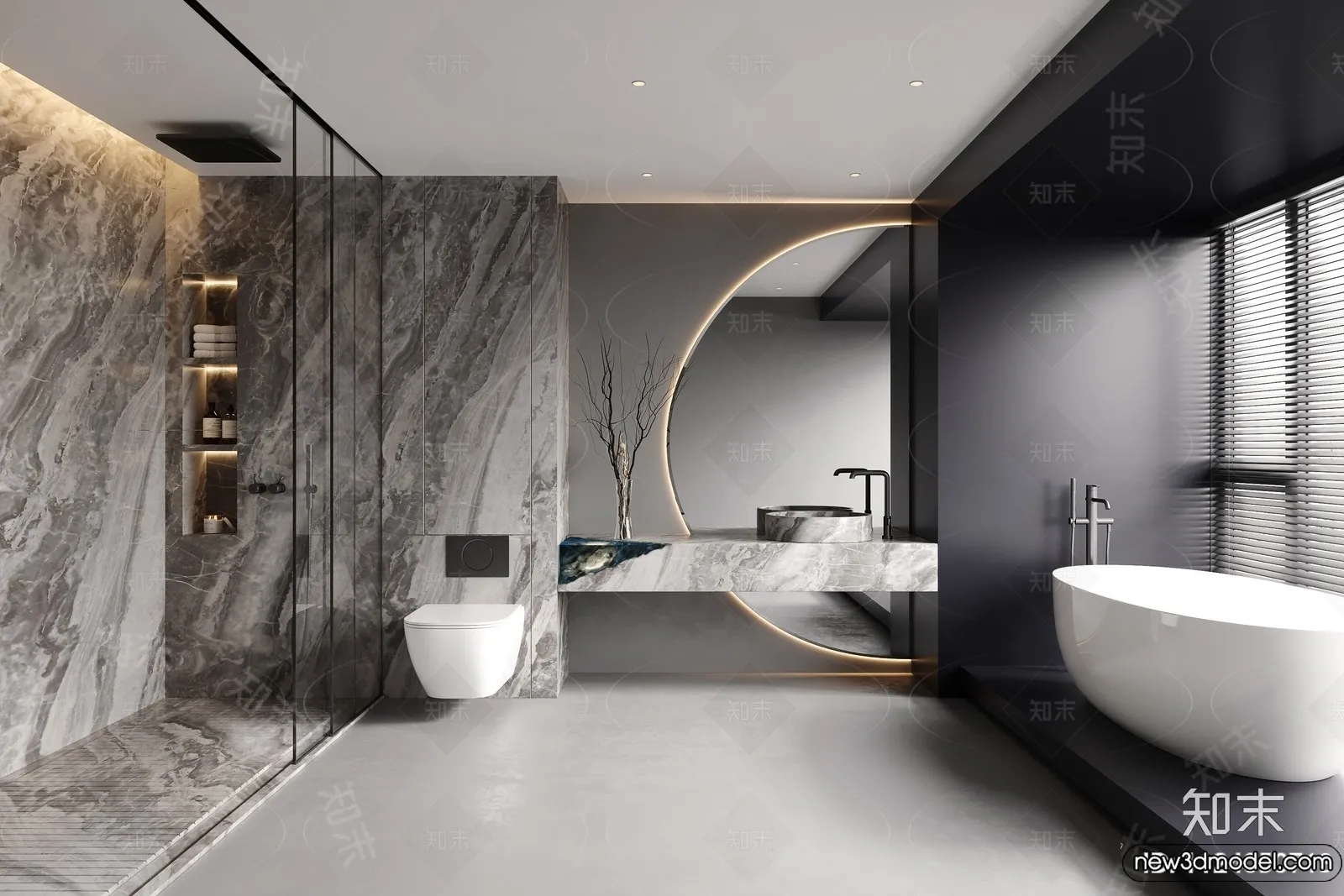 Bathroom – WC – Restroom – 3D Interior Scene – Modern Style – 079