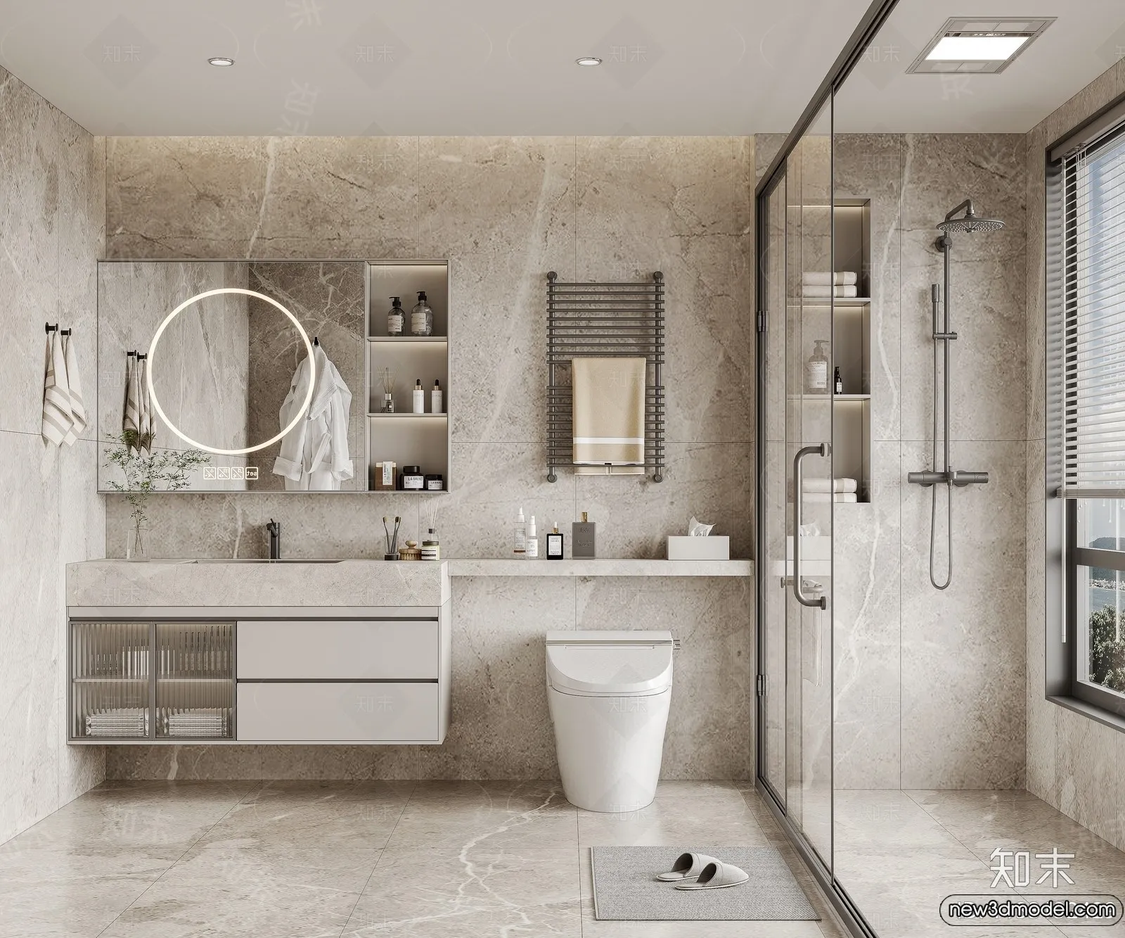 Bathroom – WC – Restroom – 3D Interior Scene – Modern Style – 080