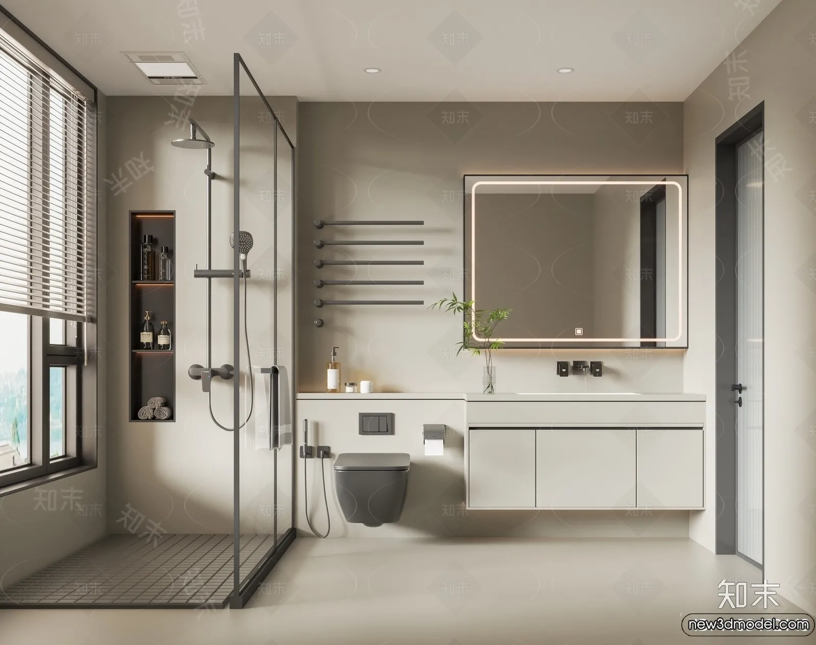 Bathroom – WC – Restroom – 3D Interior Scene – Modern Style – 083