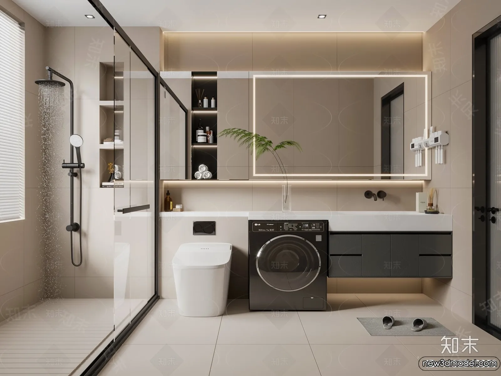 Bathroom – WC – Restroom – 3D Interior Scene – Modern Style – 084