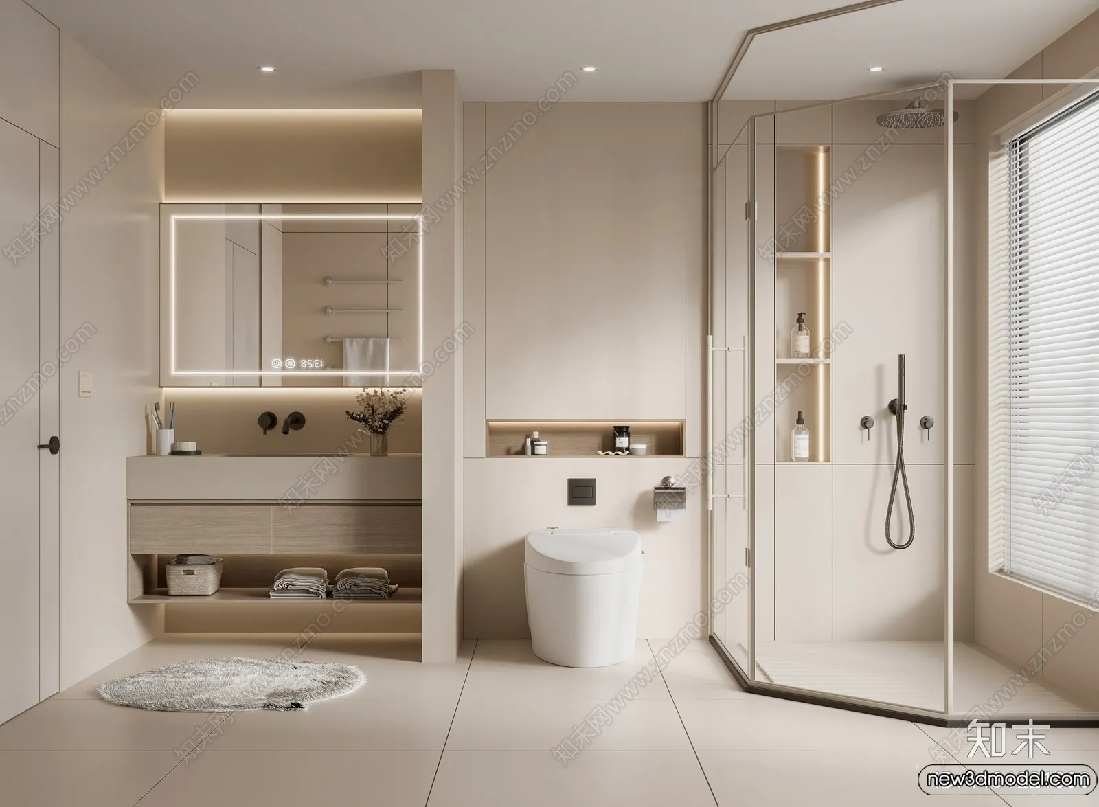 Bathroom – WC – Restroom – 3D Interior Scene – Modern Style – 085