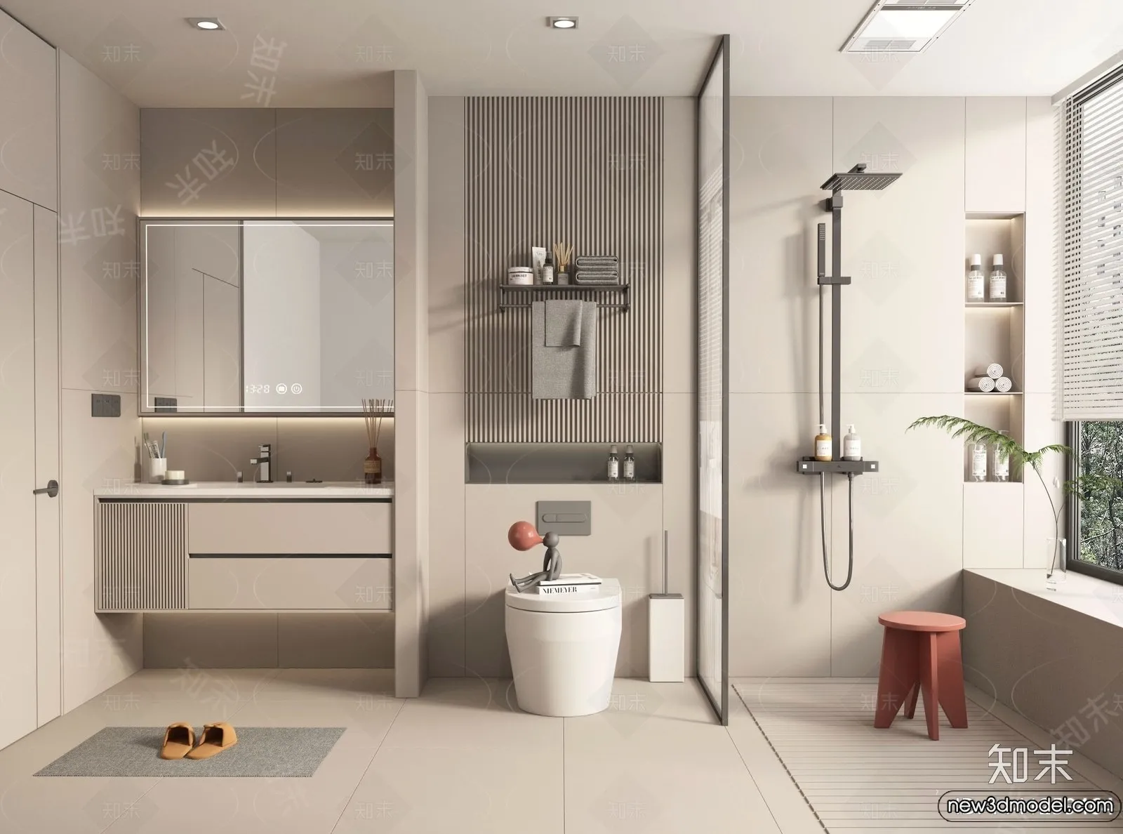 Bathroom – WC – Restroom – 3D Interior Scene – Modern Style – 086