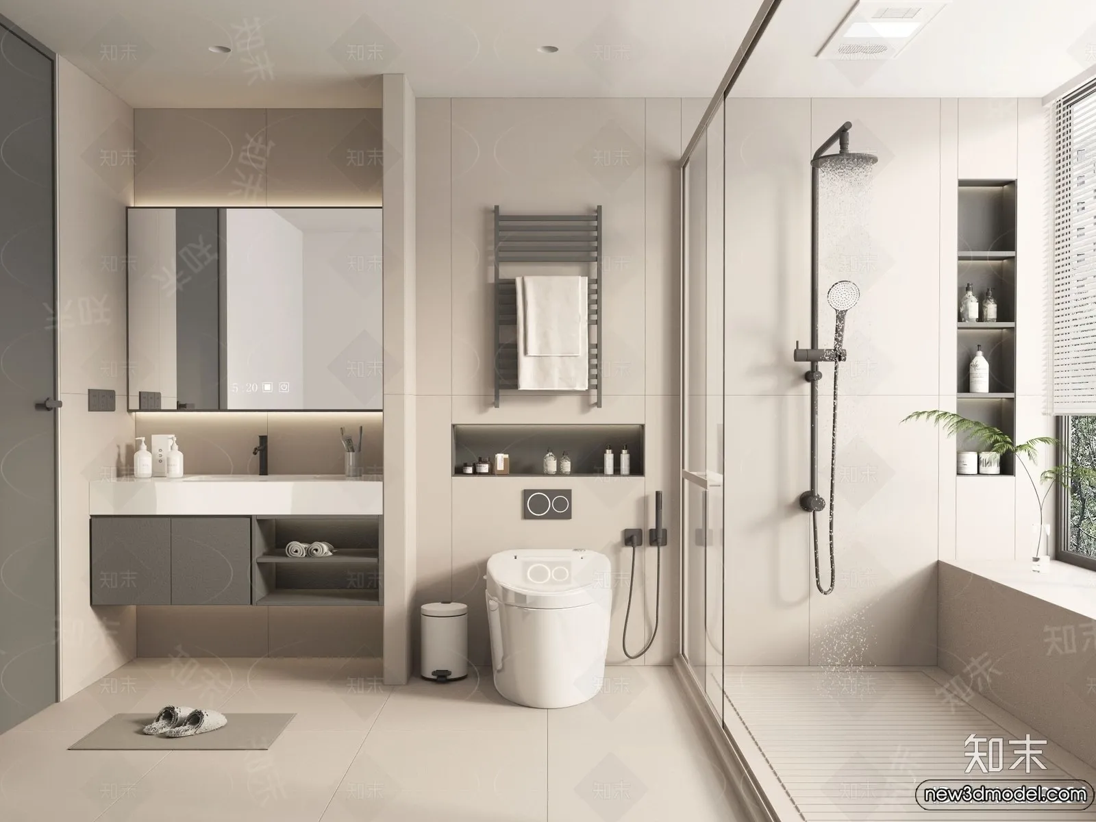 Bathroom – WC – Restroom – 3D Interior Scene – Modern Style – 087