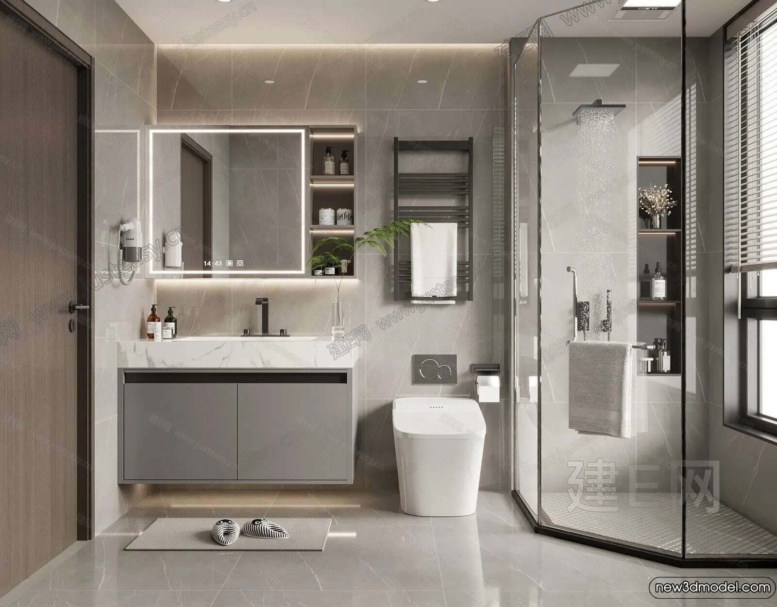 Bathroom – WC – Restroom – 3D Interior Scene – Modern Style – 088