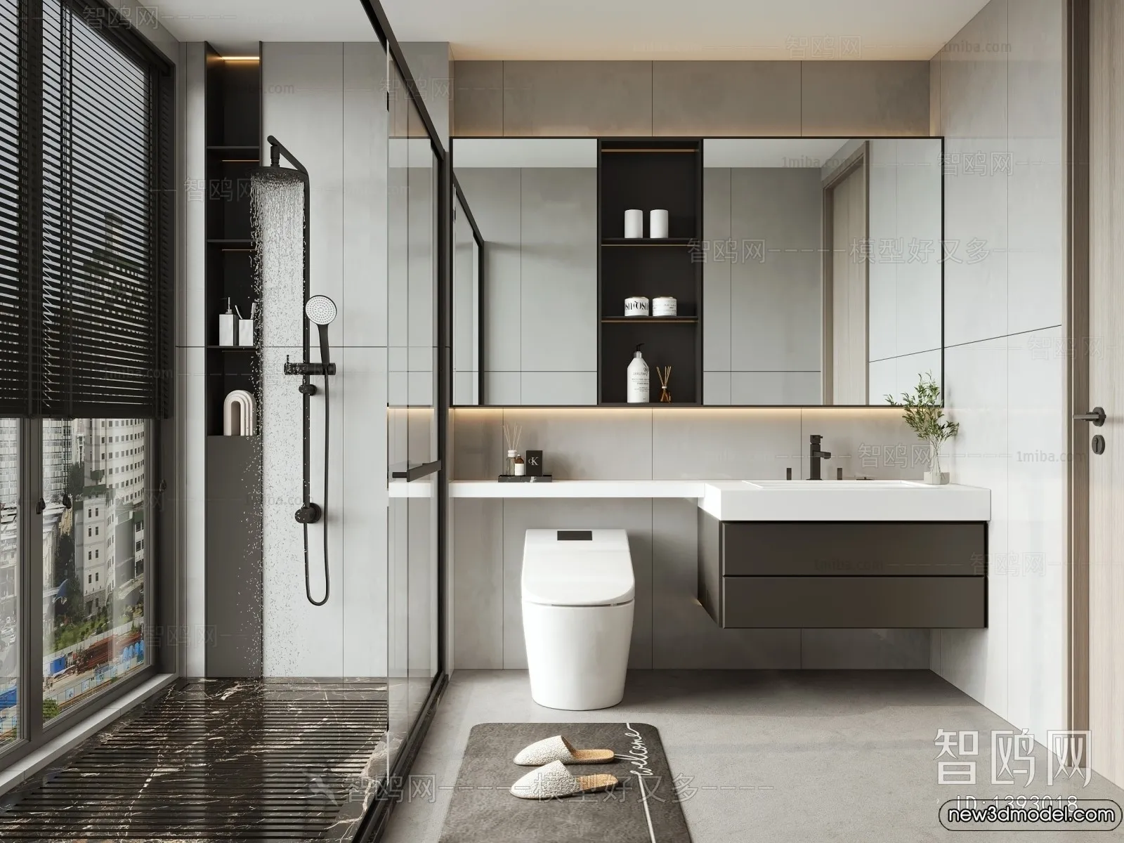 Bathroom – WC – Restroom – 3D Interior Scene – Modern Style – 090