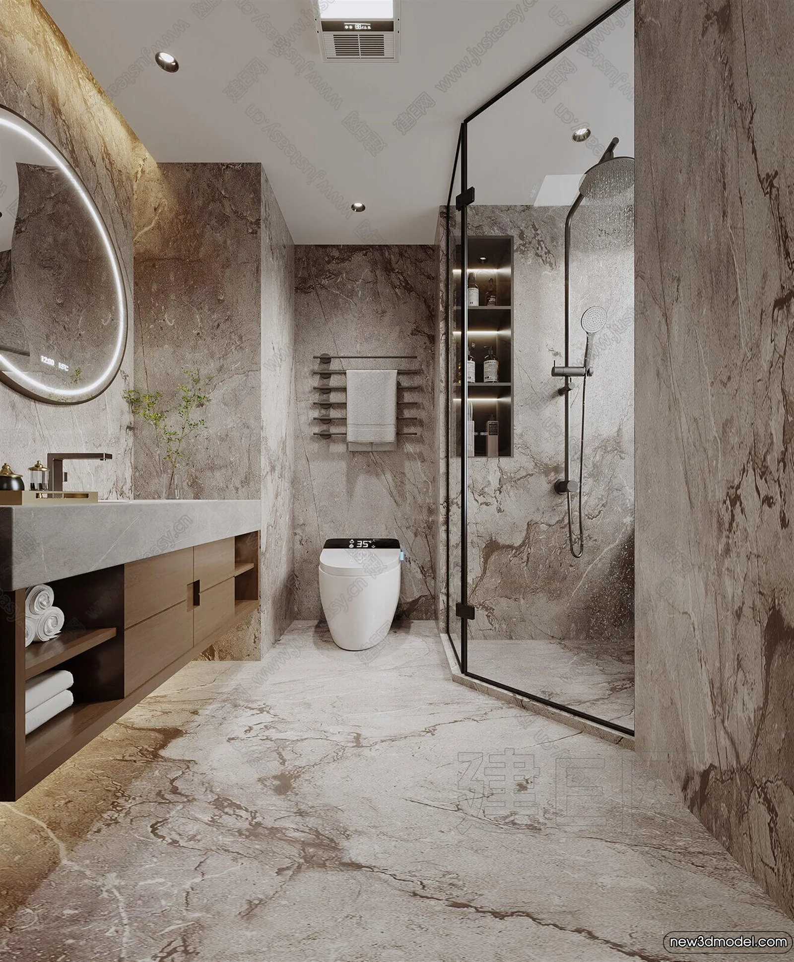 Bathroom – WC – Restroom – 3D Interior Scene – Modern Style – 091