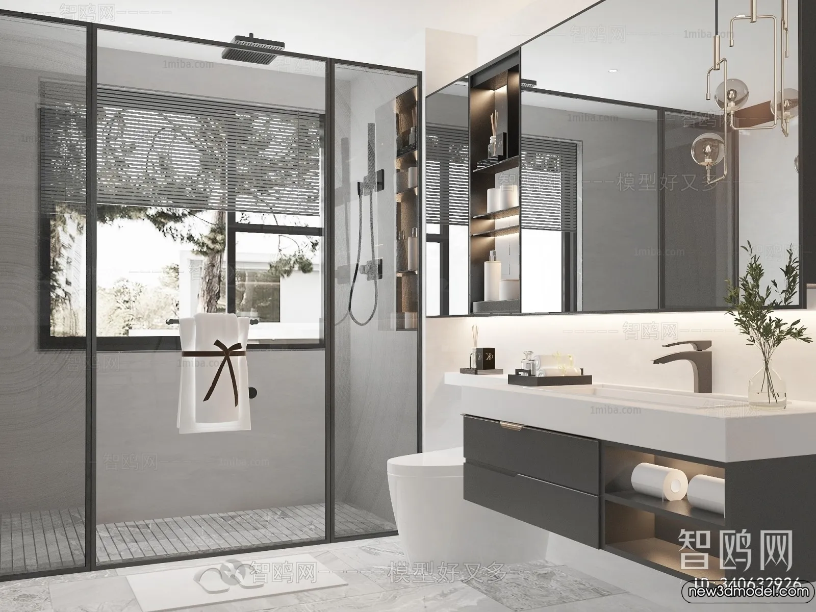 Bathroom – WC – Restroom – 3D Interior Scene – Modern Style – 093