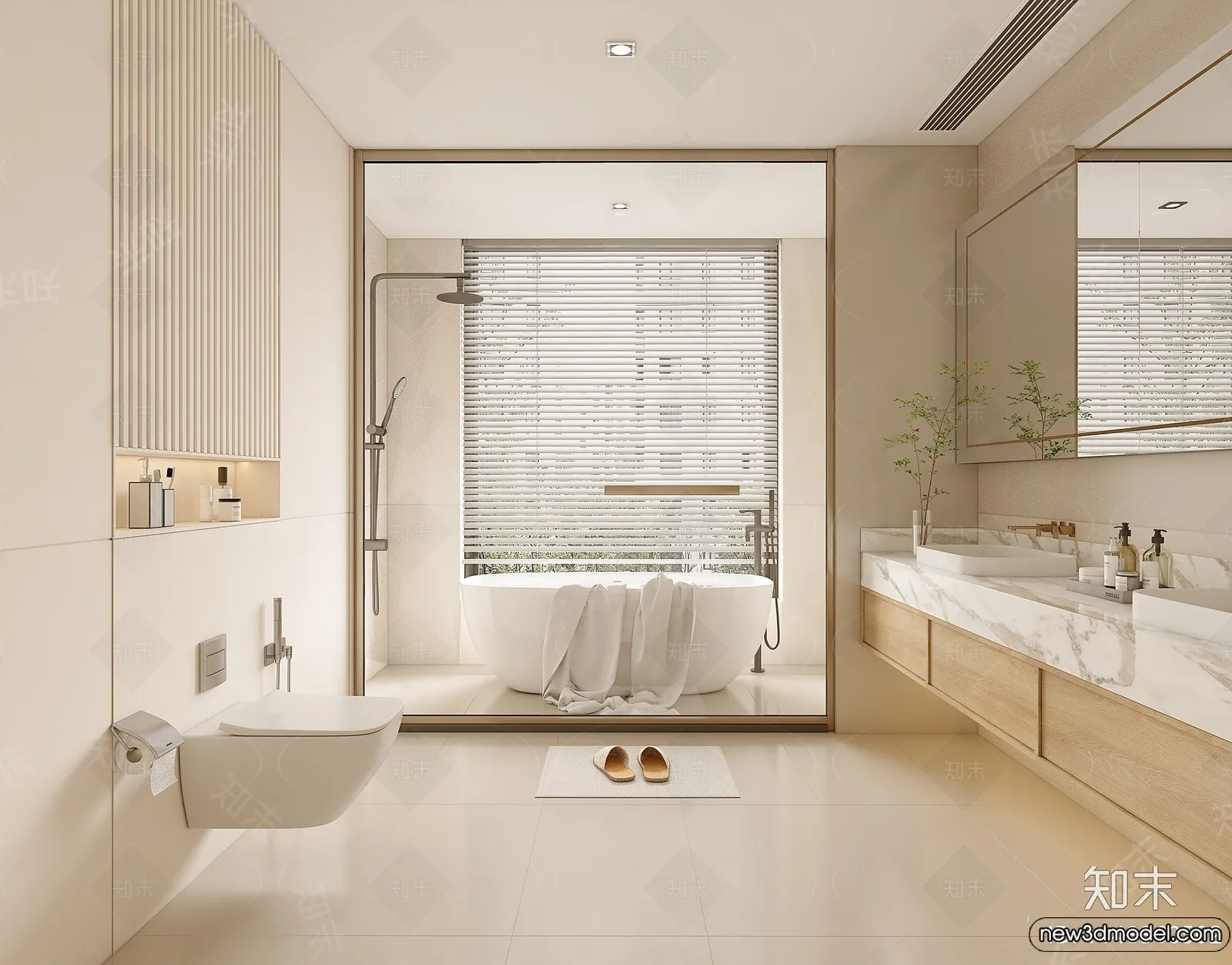 Bathroom – WC – Restroom – 3D Interior Scene – Modern Style – 095