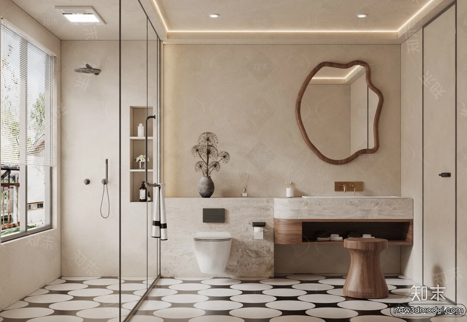 Bathroom – WC – Restroom – 3D Interior Scene – Modern Style – 096