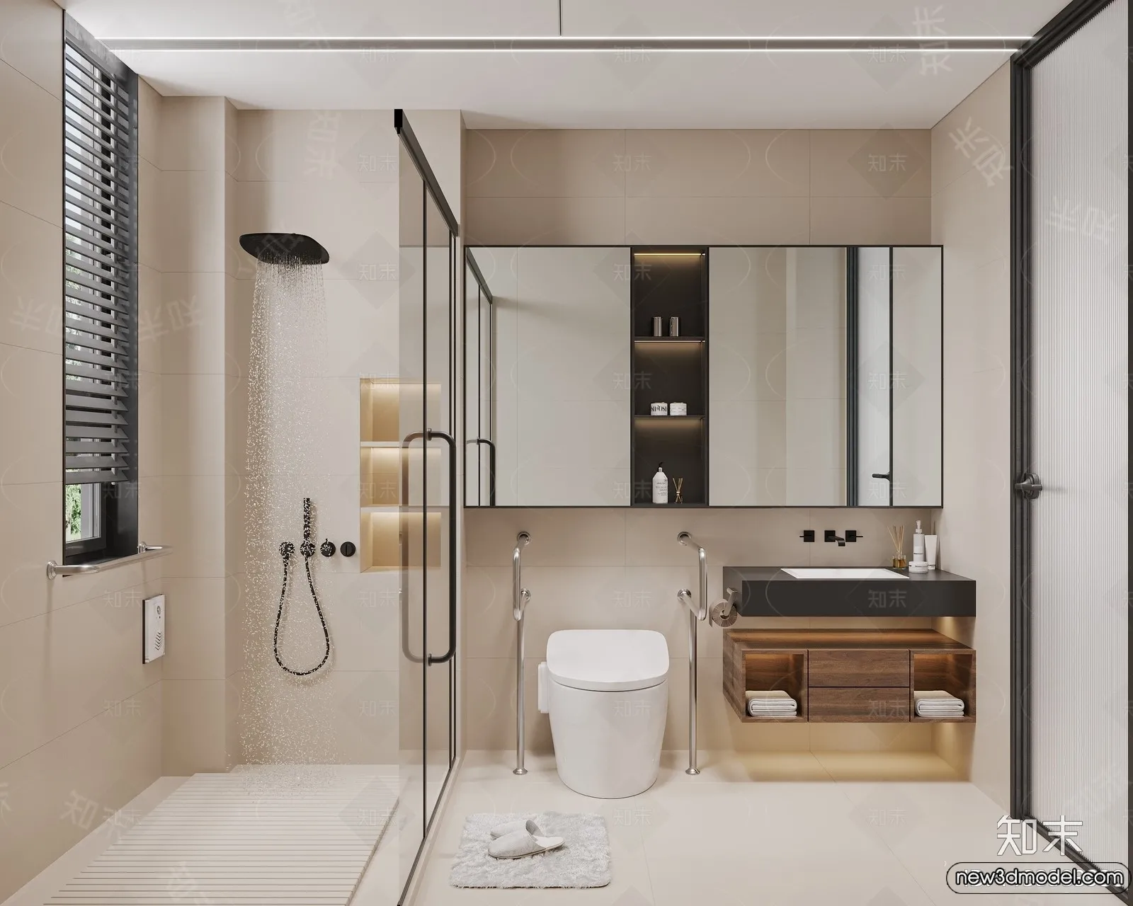 Bathroom – WC – Restroom – 3D Interior Scene – Modern Style – 097